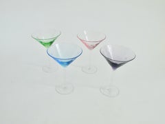Set of four 1950s martini glasses  green , blue , pink , amethyst
