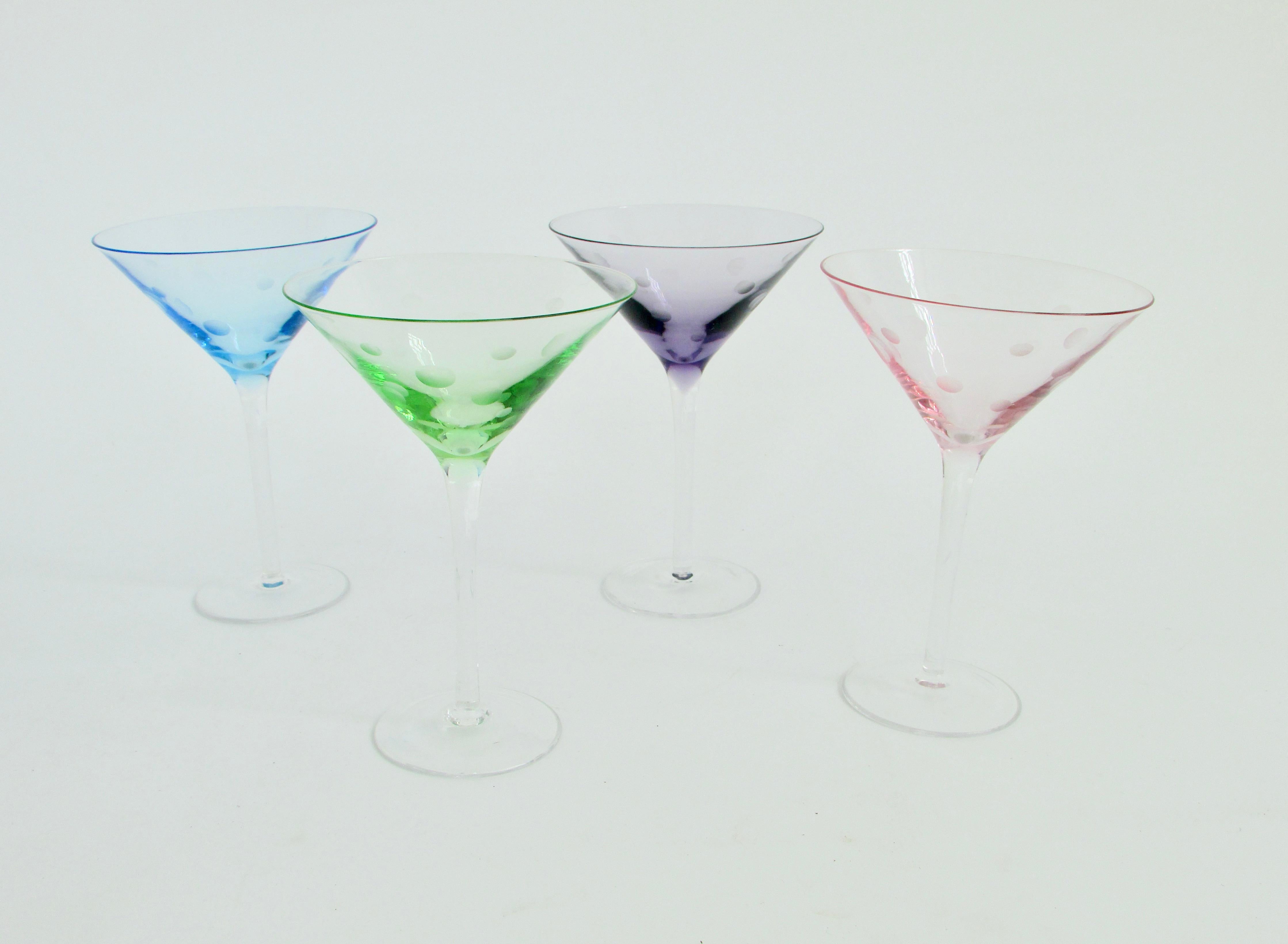 Mid-Century Modern Set of four 1950s martini glasses  green , blue , pink , amethyst  For Sale