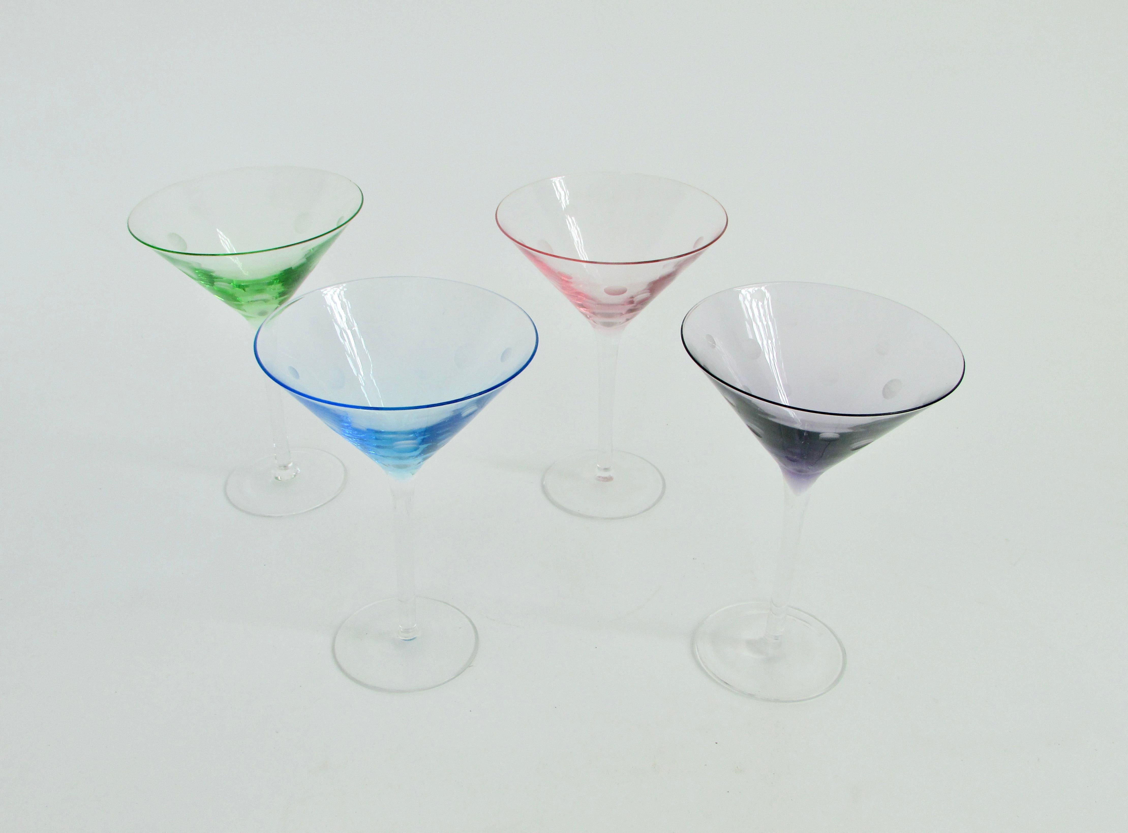 Set of four 1950s martini glasses  green , blue , pink , amethyst 