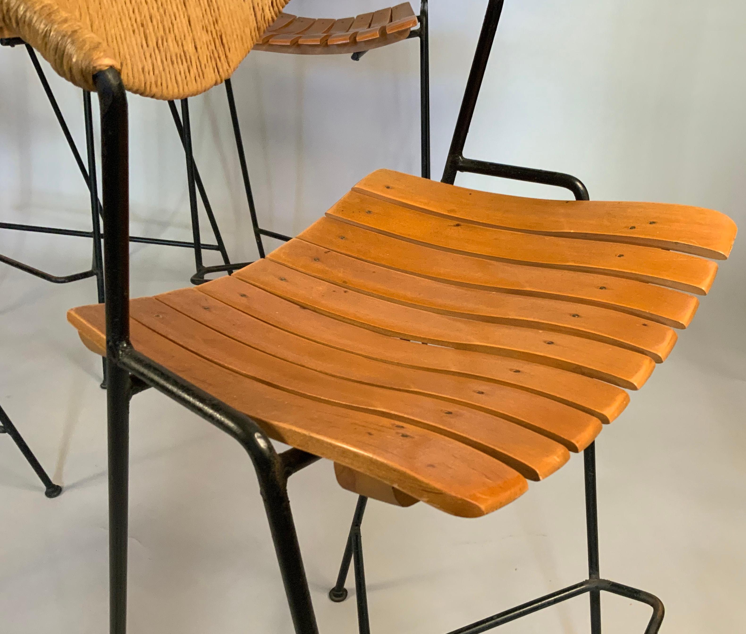 Mid-Century Modern Set of Four 1950s Modern Iron Barstools by Arthur Umanoff