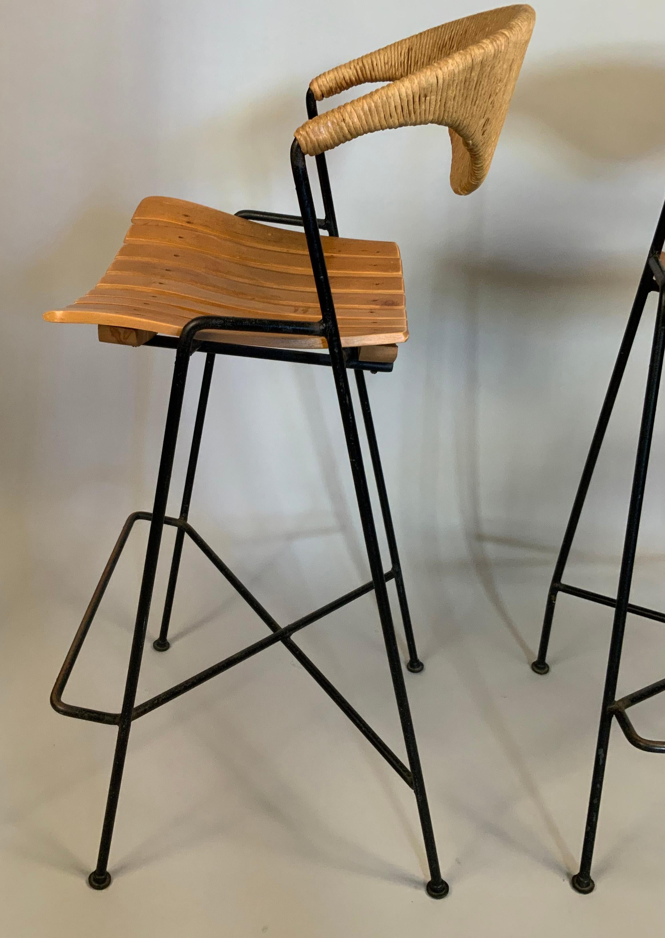 Mid-20th Century Set of Four 1950s Modern Iron Barstools by Arthur Umanoff
