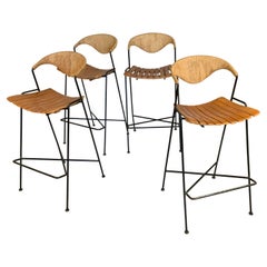 Set of Four 1950s Modern Iron Barstools by Arthur Umanoff