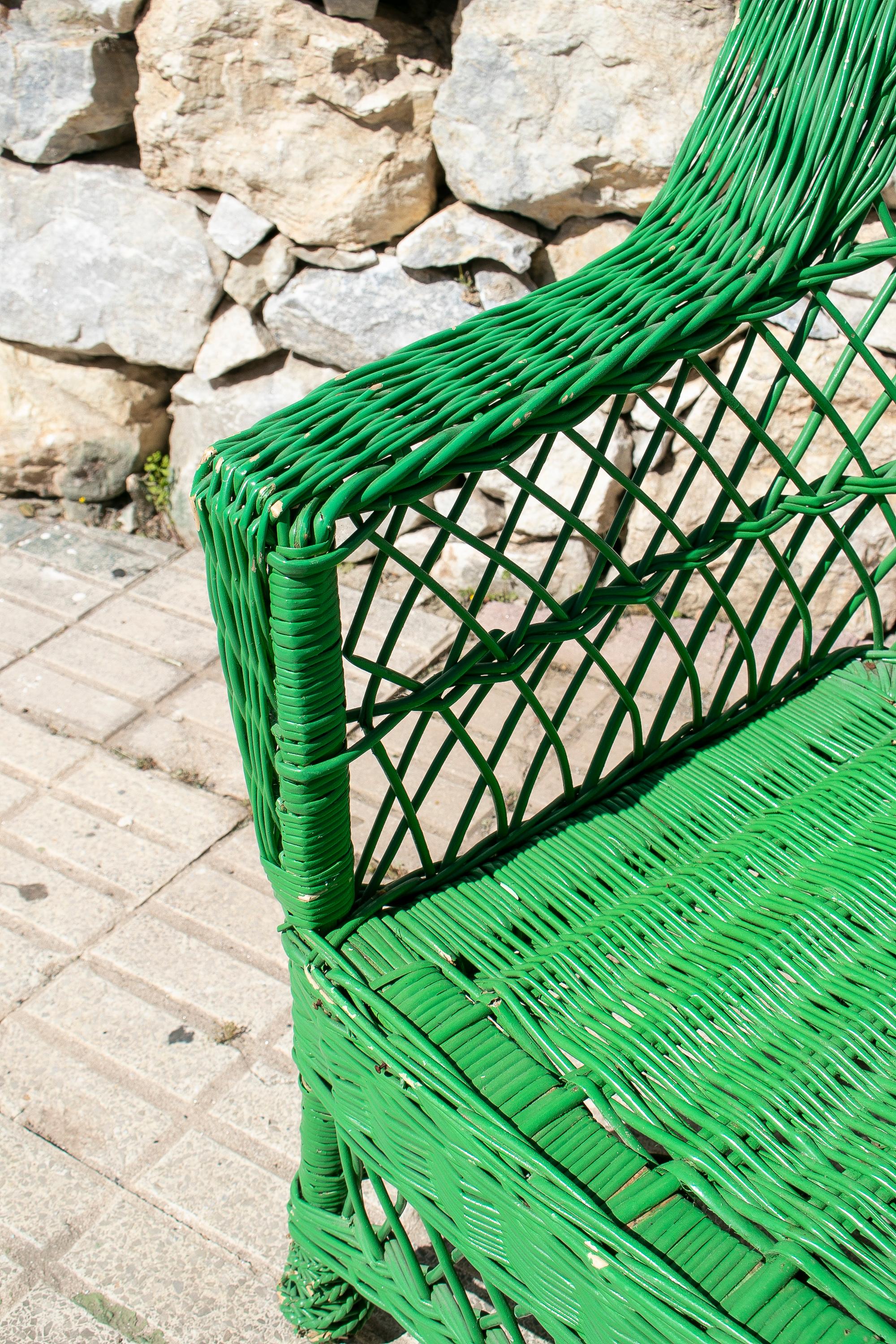 Set of Four 1950s Spanish Green Lace Wicker Armchairs 4