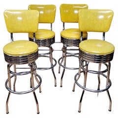 Set of Four 1950's Style American Swivel Bar Stools by Vitro Seating Corp