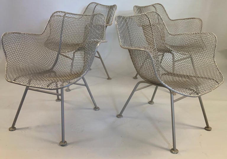 Wrought Iron Set of Four 1950's Woodard Sculptura Chairs