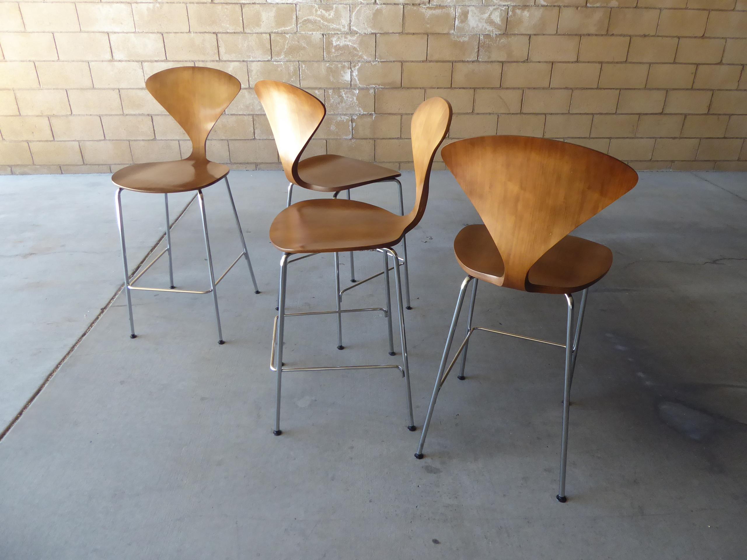 American Set of Four 1958 Metal Based Counter Stools by Norman Cherner