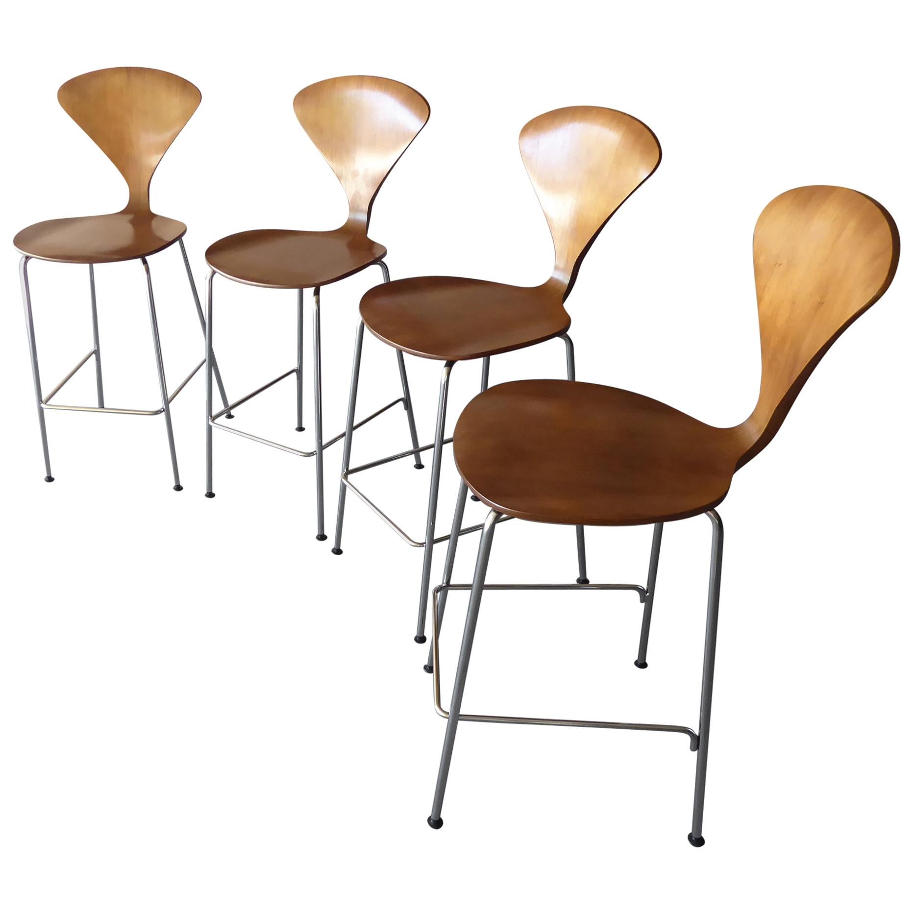 Set of Four 1958 Metal Based Counter Stools by Norman Cherner