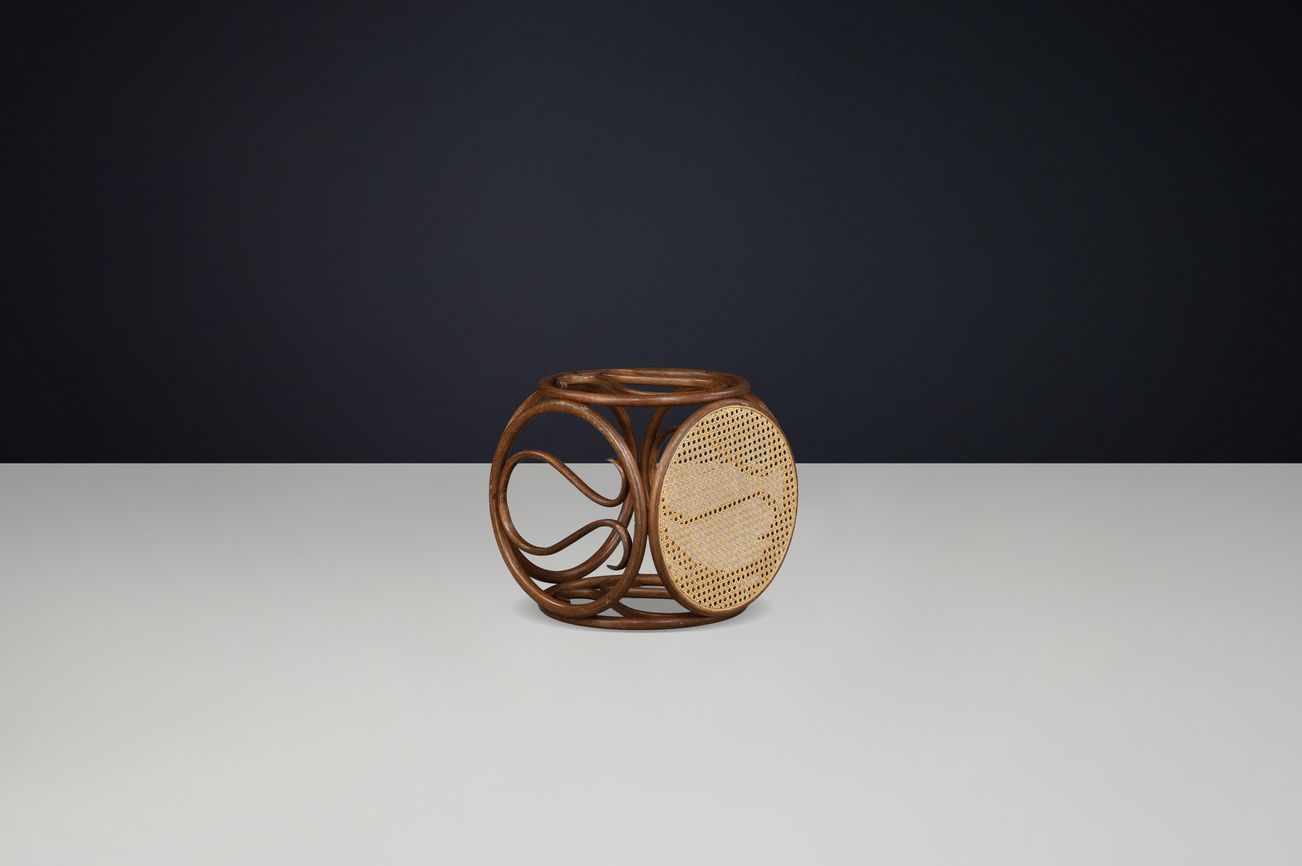 Set of Four 1960s Austrian Bentwood and Cane Stools / Side Tables Attr. Thonet For Sale 3