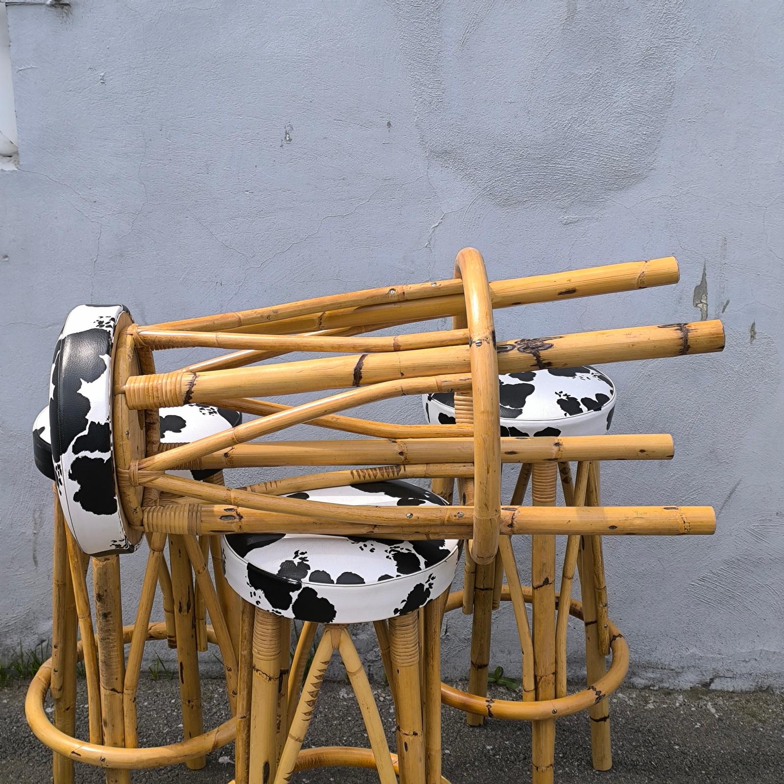 Set of Four 1960s Bamboo Tiki Bar Stools 3