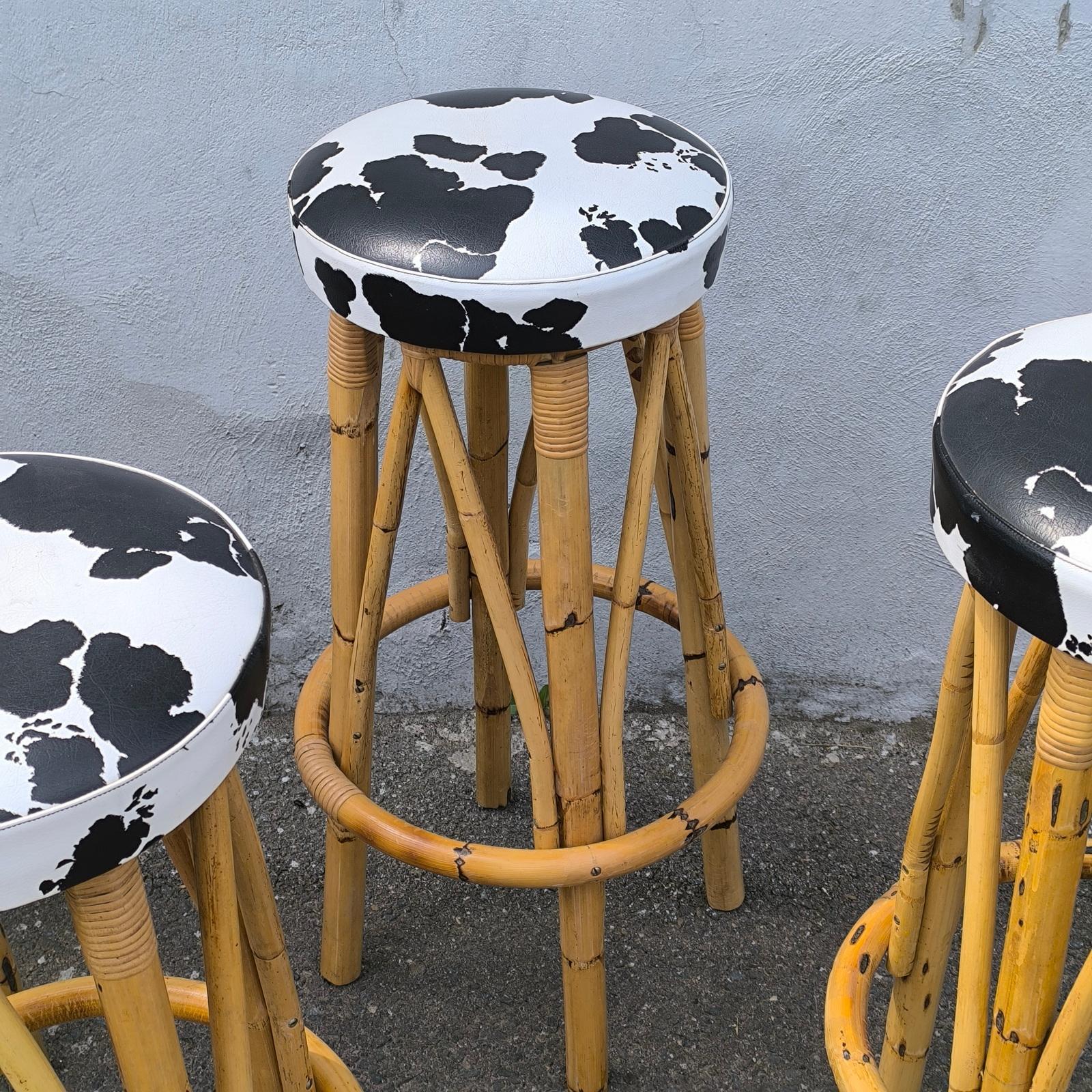 Oceanic Set of Four 1960s Bamboo Tiki Bar Stools
