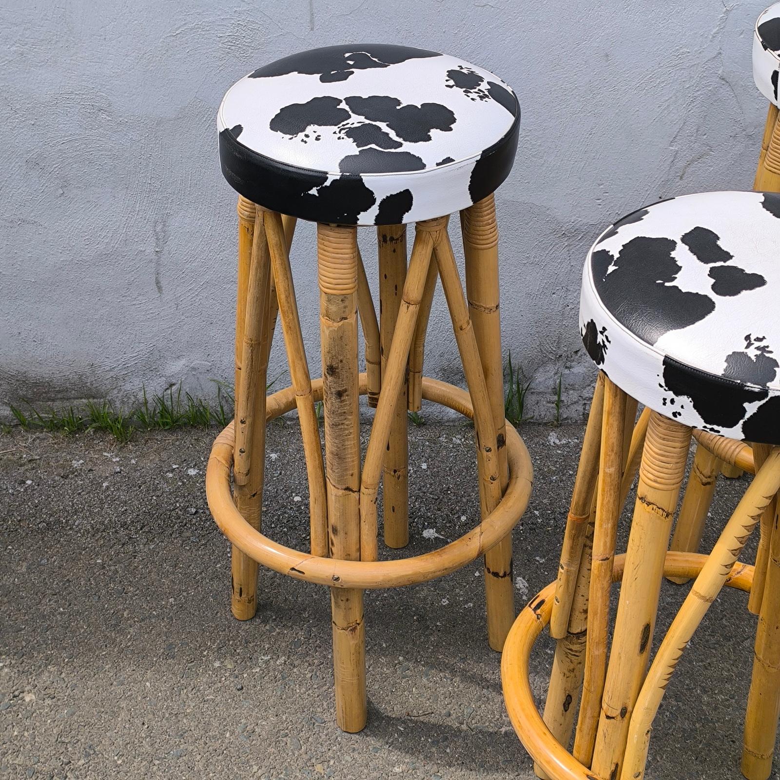 Mid-20th Century Set of Four 1960s Bamboo Tiki Bar Stools
