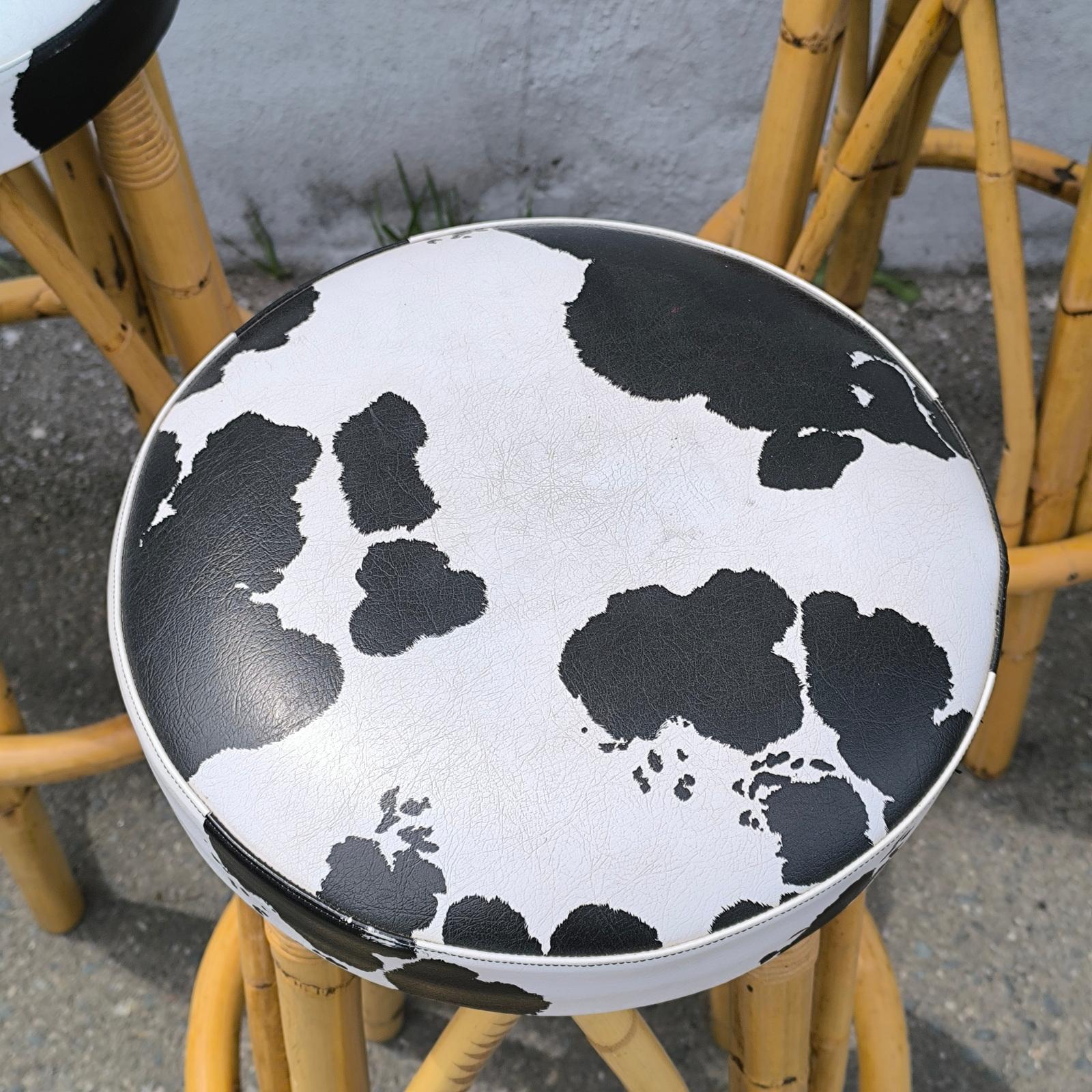 Faux Leather Set of Four 1960s Bamboo Tiki Bar Stools