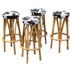 Set of Four 1960s Bamboo Tiki Bar Stools