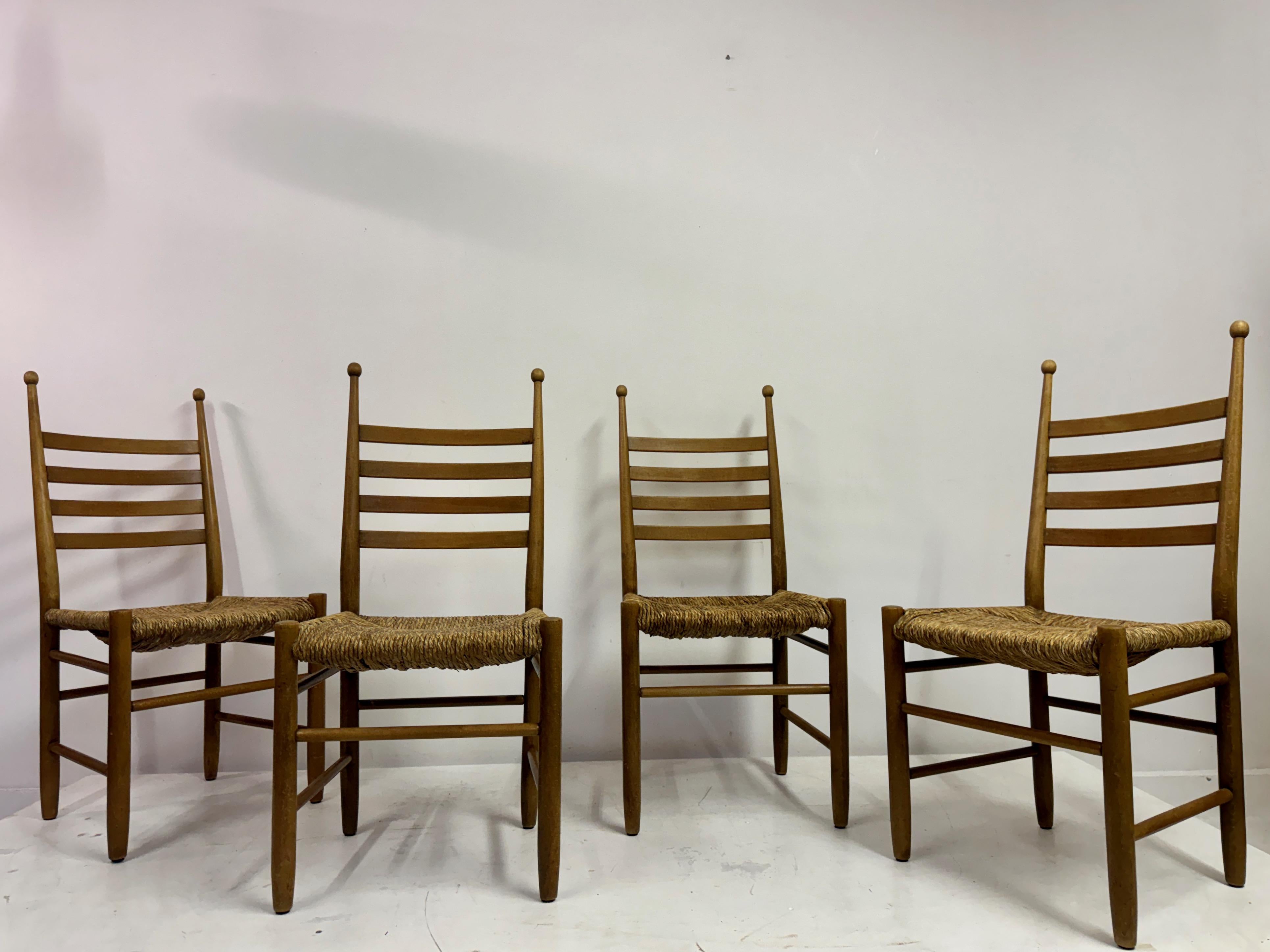 Set of Four 1960s Beech and Rush Dining Chairs For Sale 6
