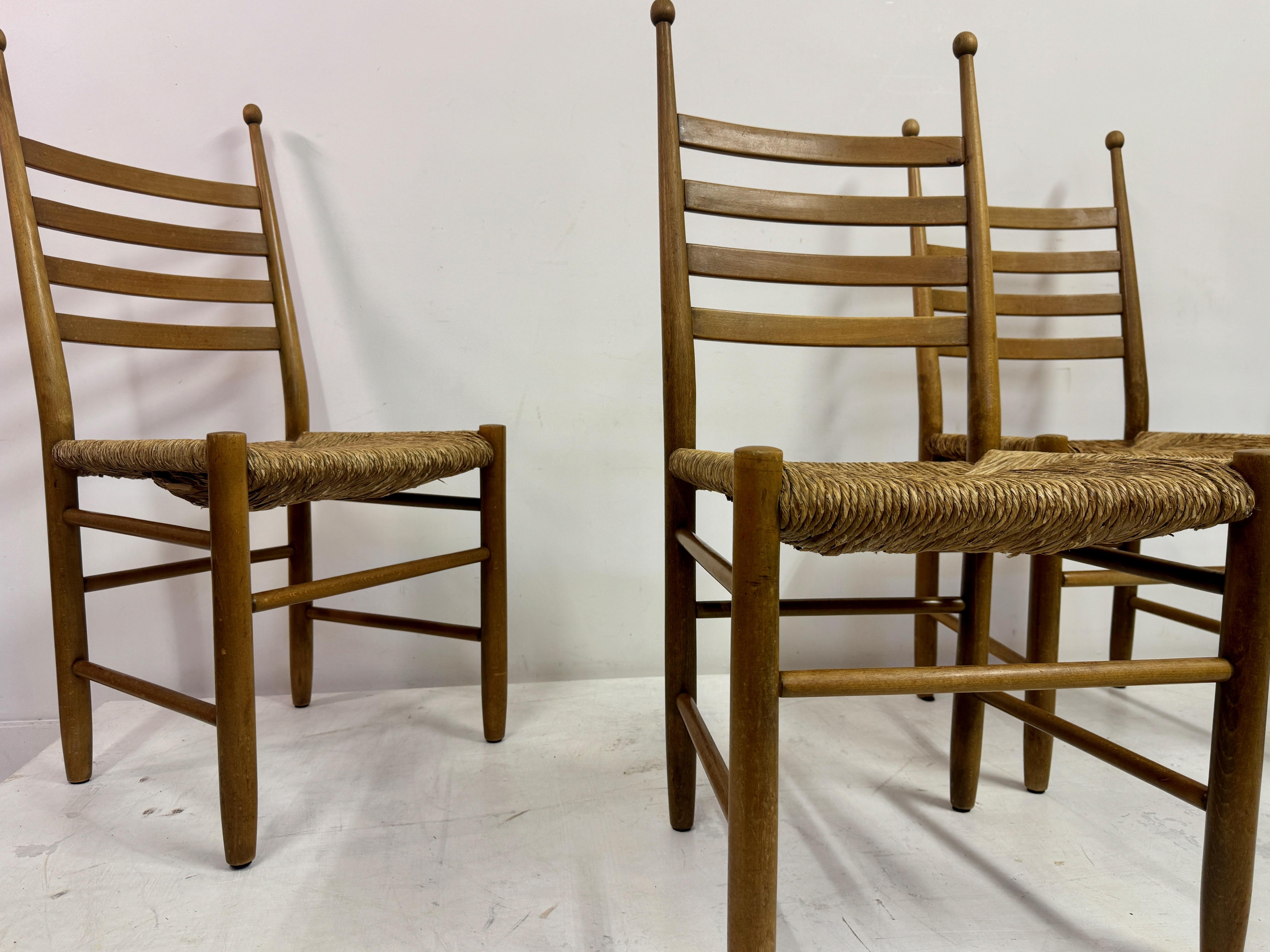 Set of Four 1960s Beech and Rush Dining Chairs For Sale 7