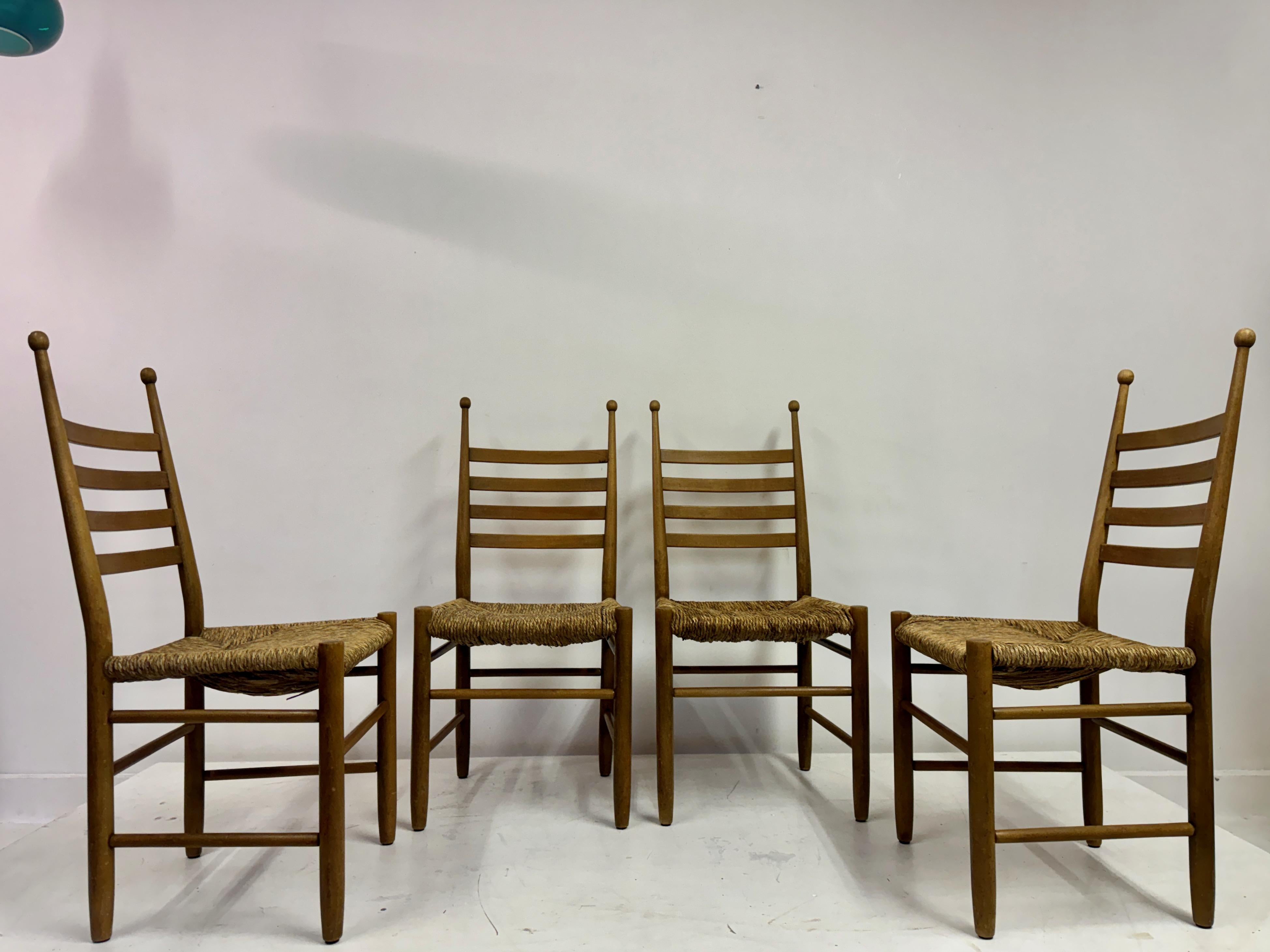 Set of Four 1960s Beech and Rush Dining Chairs For Sale 8