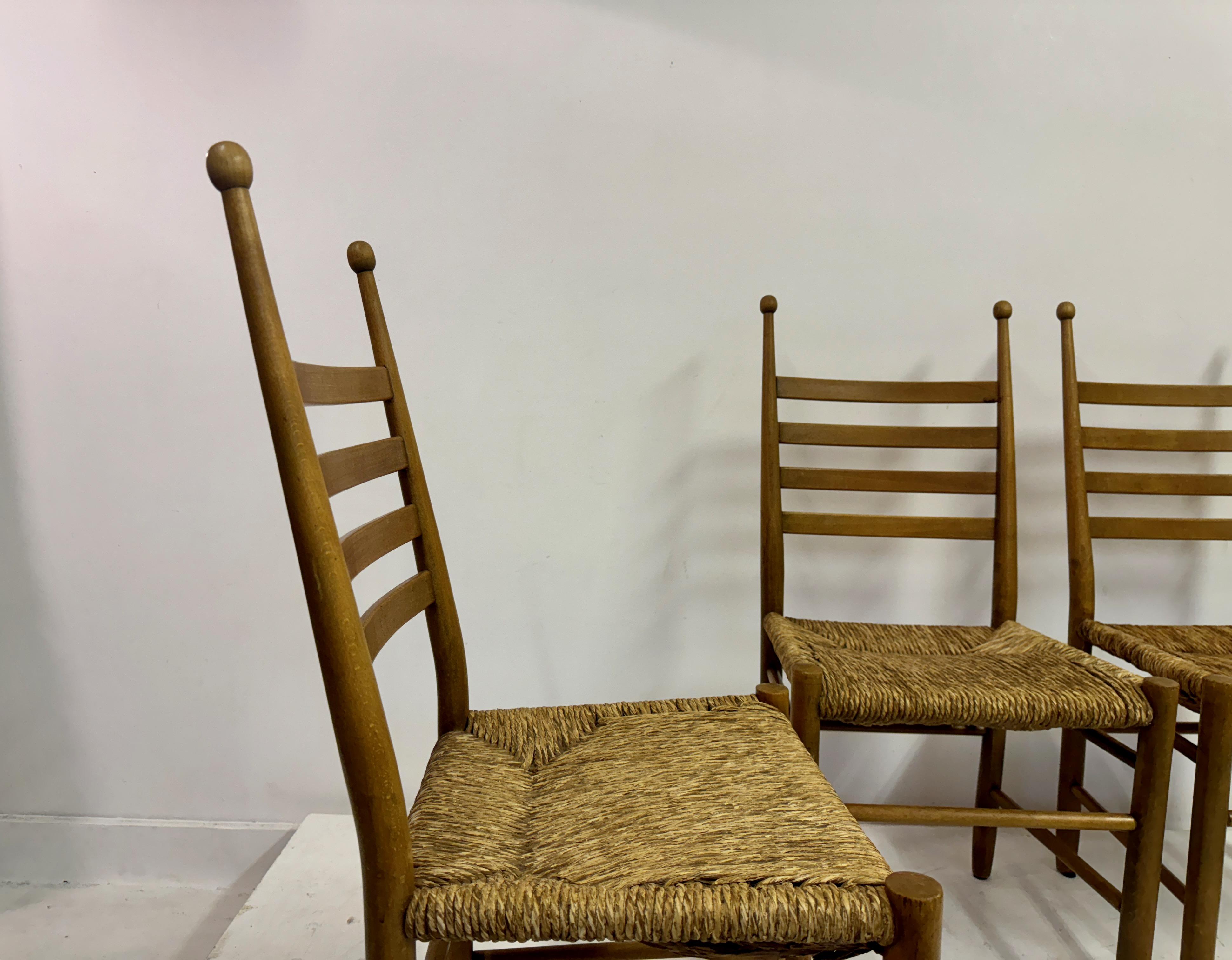Set of Four 1960s Beech and Rush Dining Chairs For Sale 9