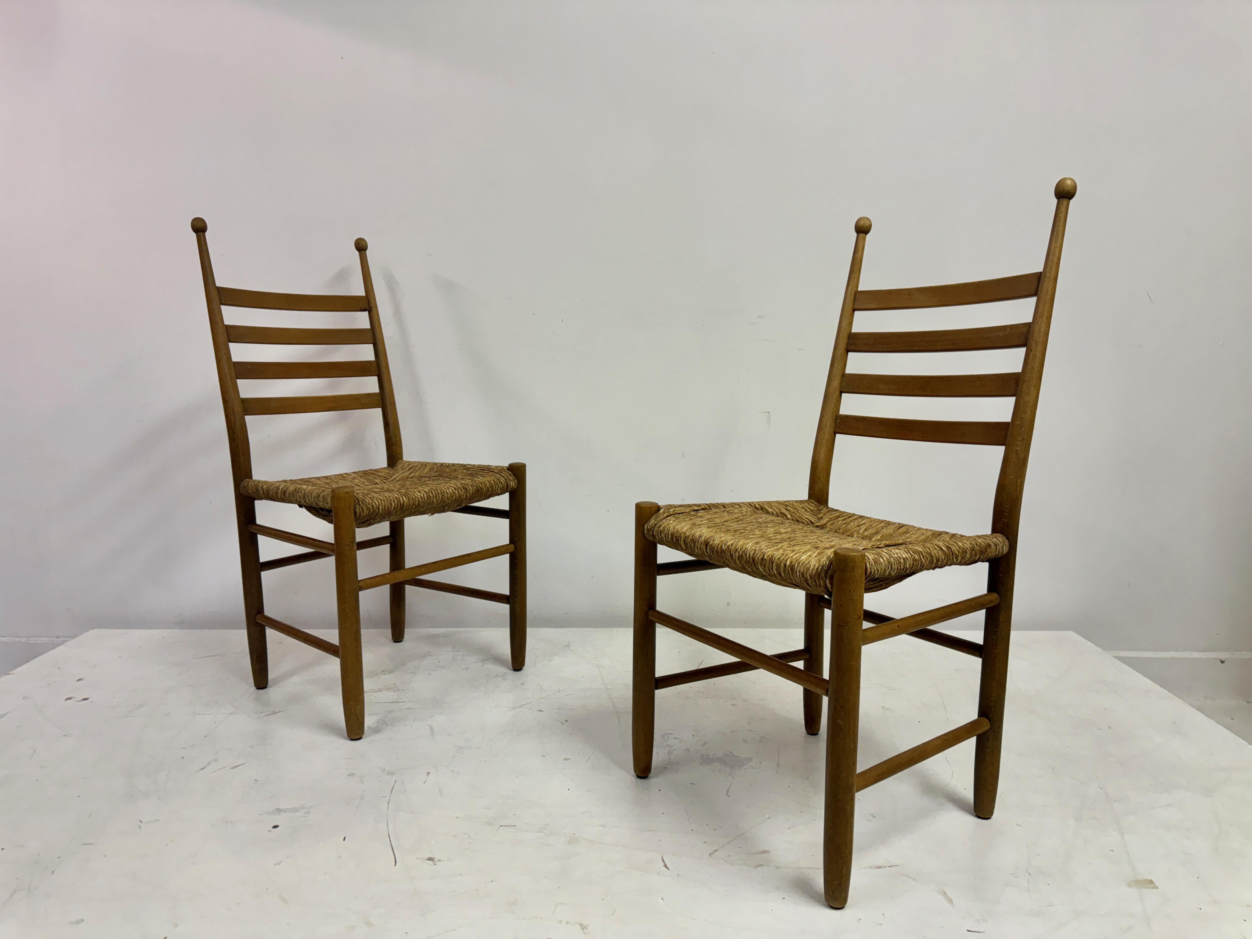 Set of Four 1960s Beech and Rush Dining Chairs For Sale 11
