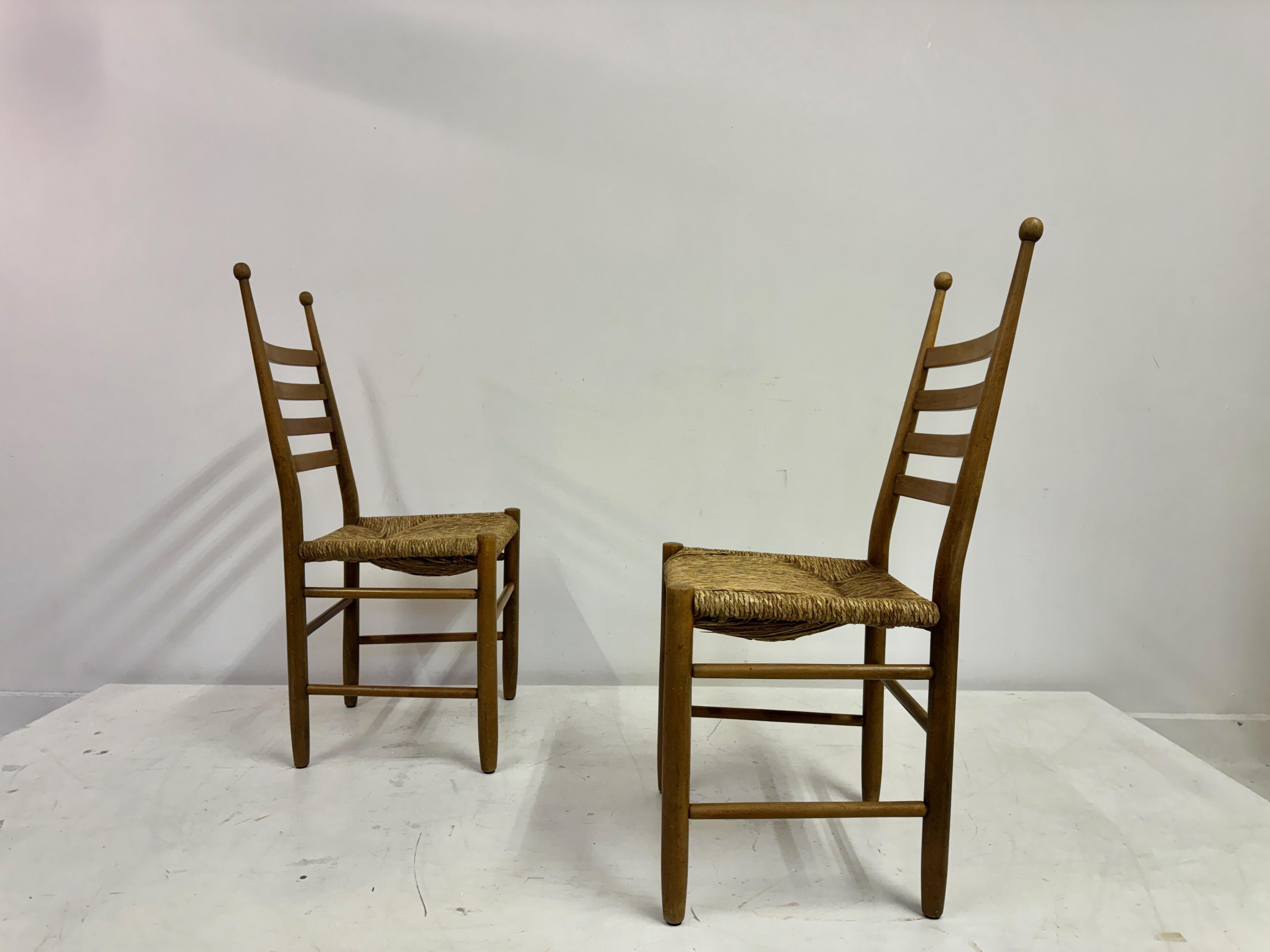 Set of Four 1960s Beech and Rush Dining Chairs For Sale 12