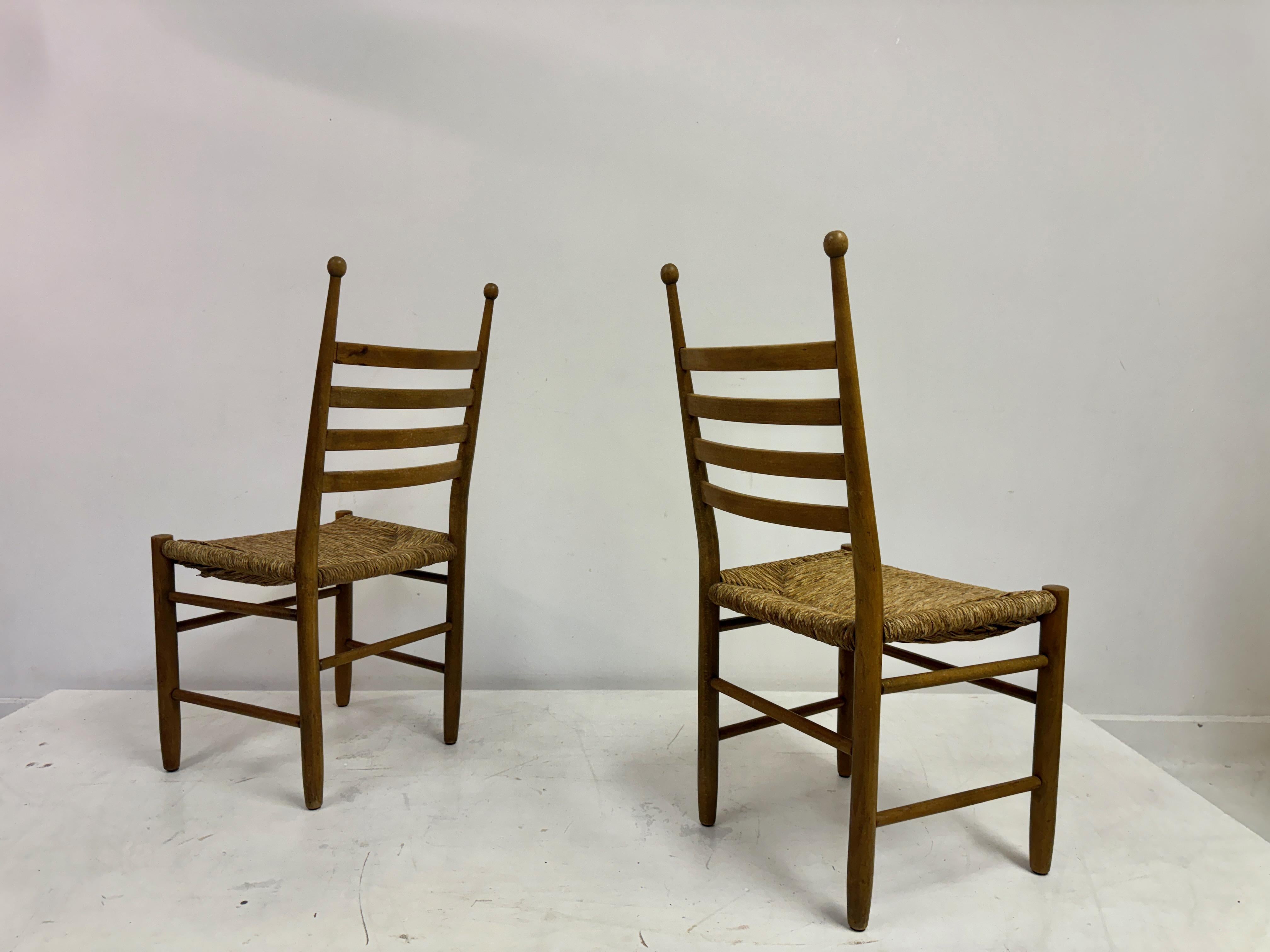 Set of Four 1960s Beech and Rush Dining Chairs For Sale 14