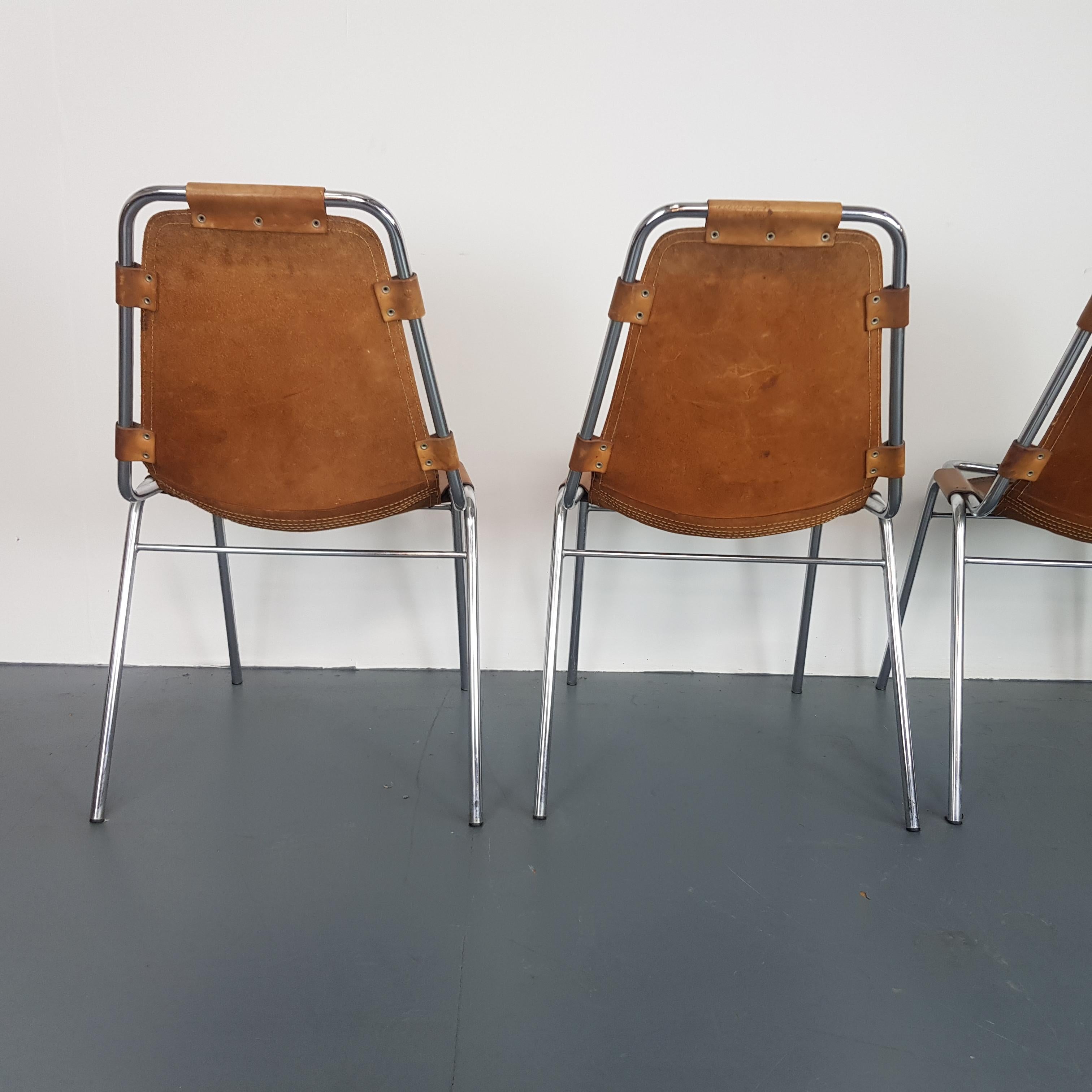 Set OF Four 1960s Brown Leather Charlotte Perriand Les Arcs Chairs   In Good Condition For Sale In Lewes, East Sussex