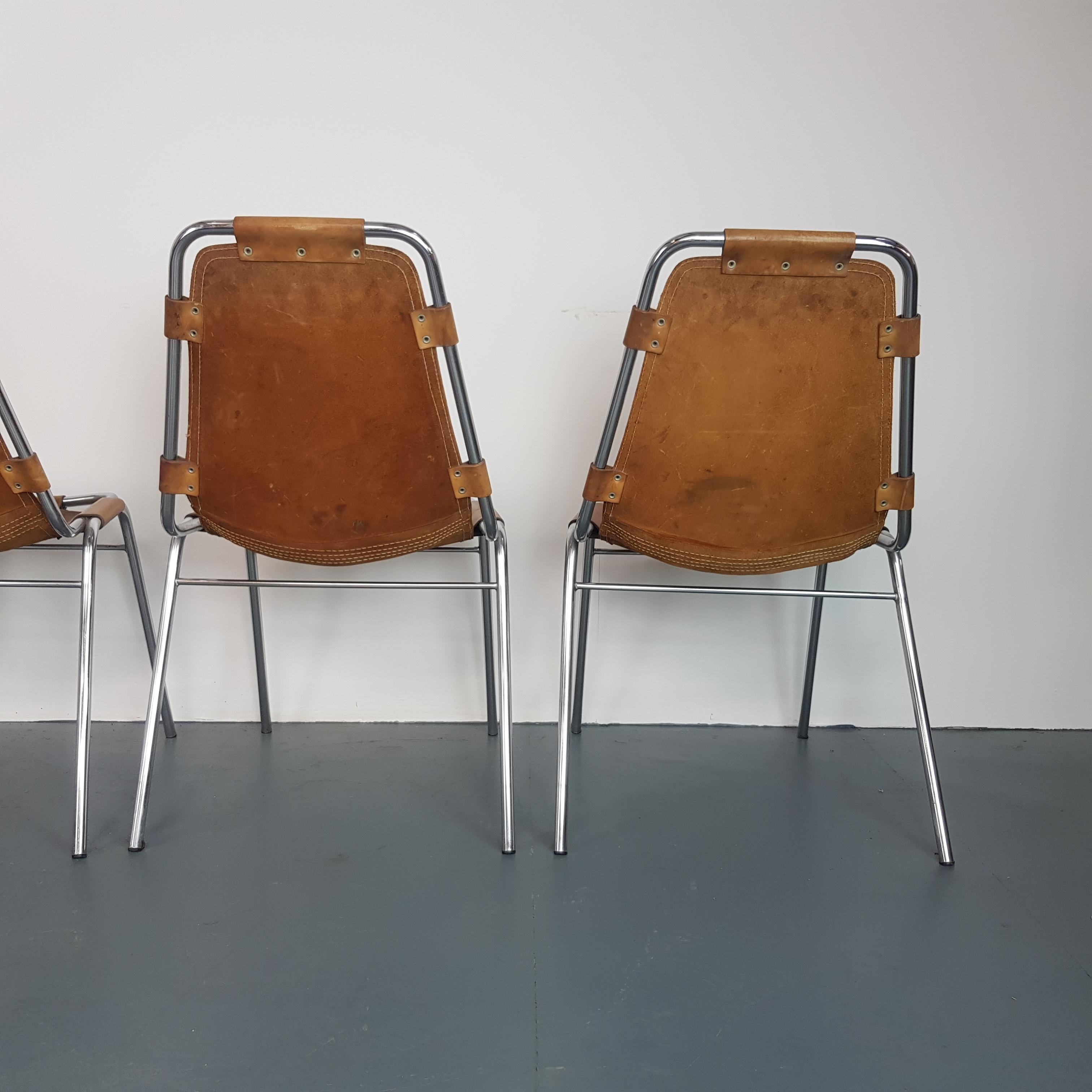 20th Century Set OF Four 1960s Brown Leather Charlotte Perriand Les Arcs Chairs   For Sale
