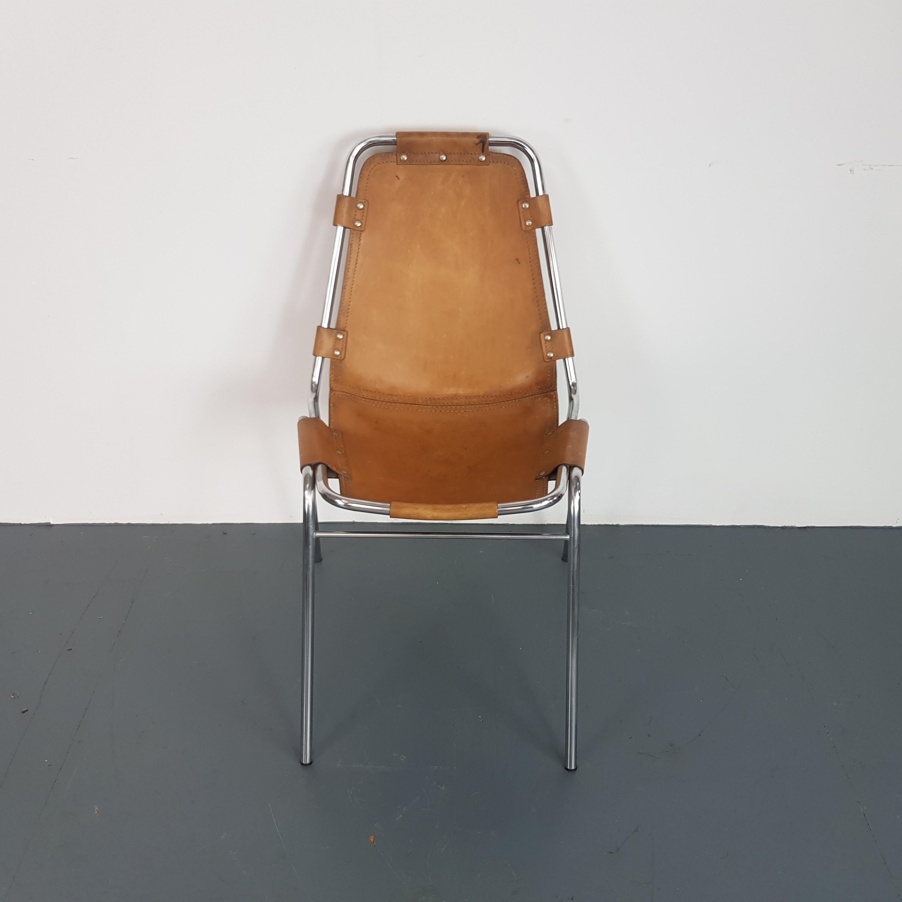 Metal Set OF Four 1960s Brown Leather Charlotte Perriand Les Arcs Chairs   For Sale