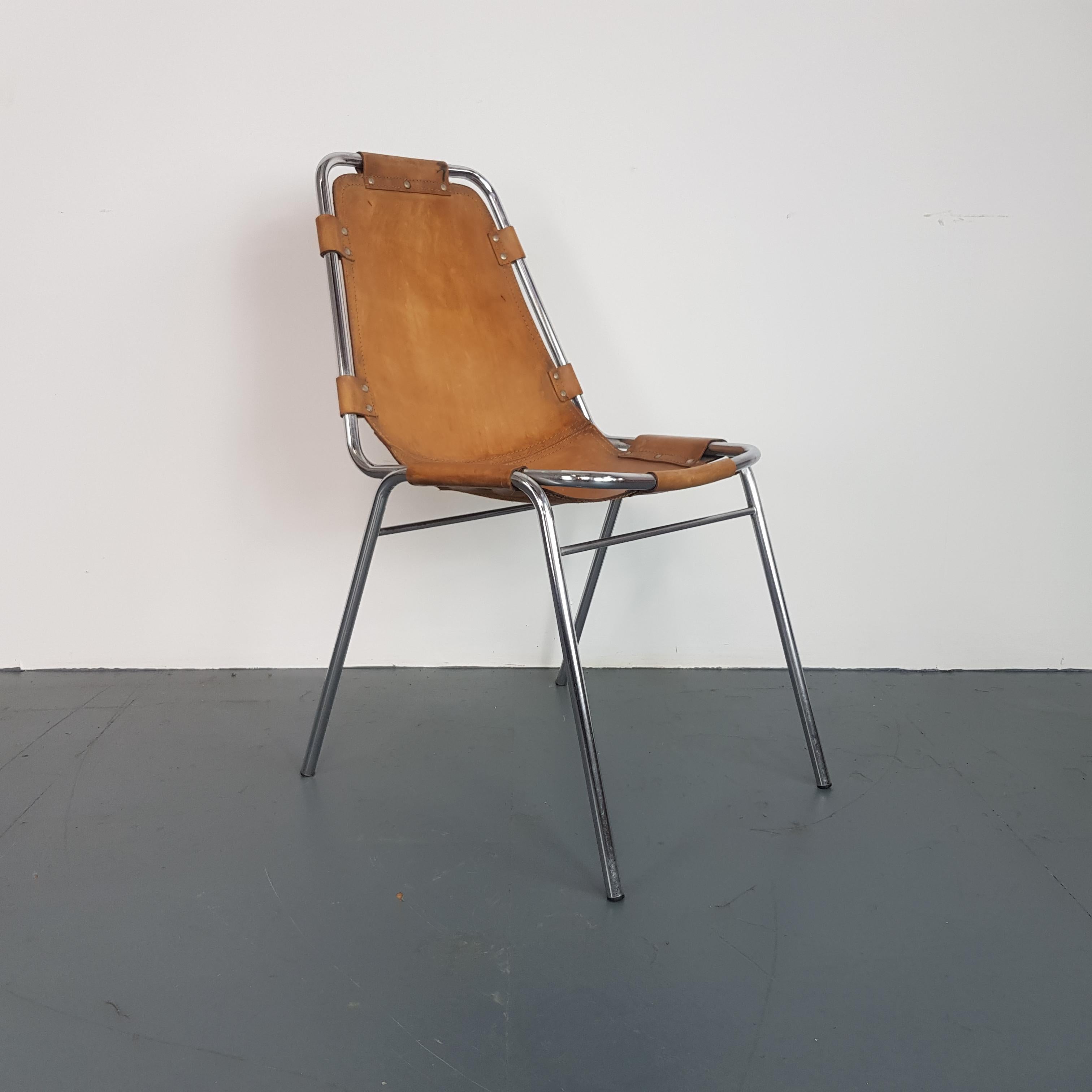 Set OF Four 1960s Brown Leather Charlotte Perriand Les Arcs Chairs   For Sale 1