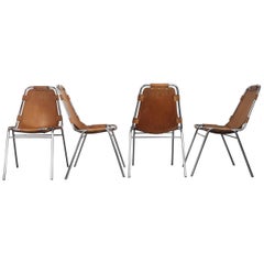 Set OF Four 1960s Brown Leather Charlotte Perriand Les Arcs Chairs  