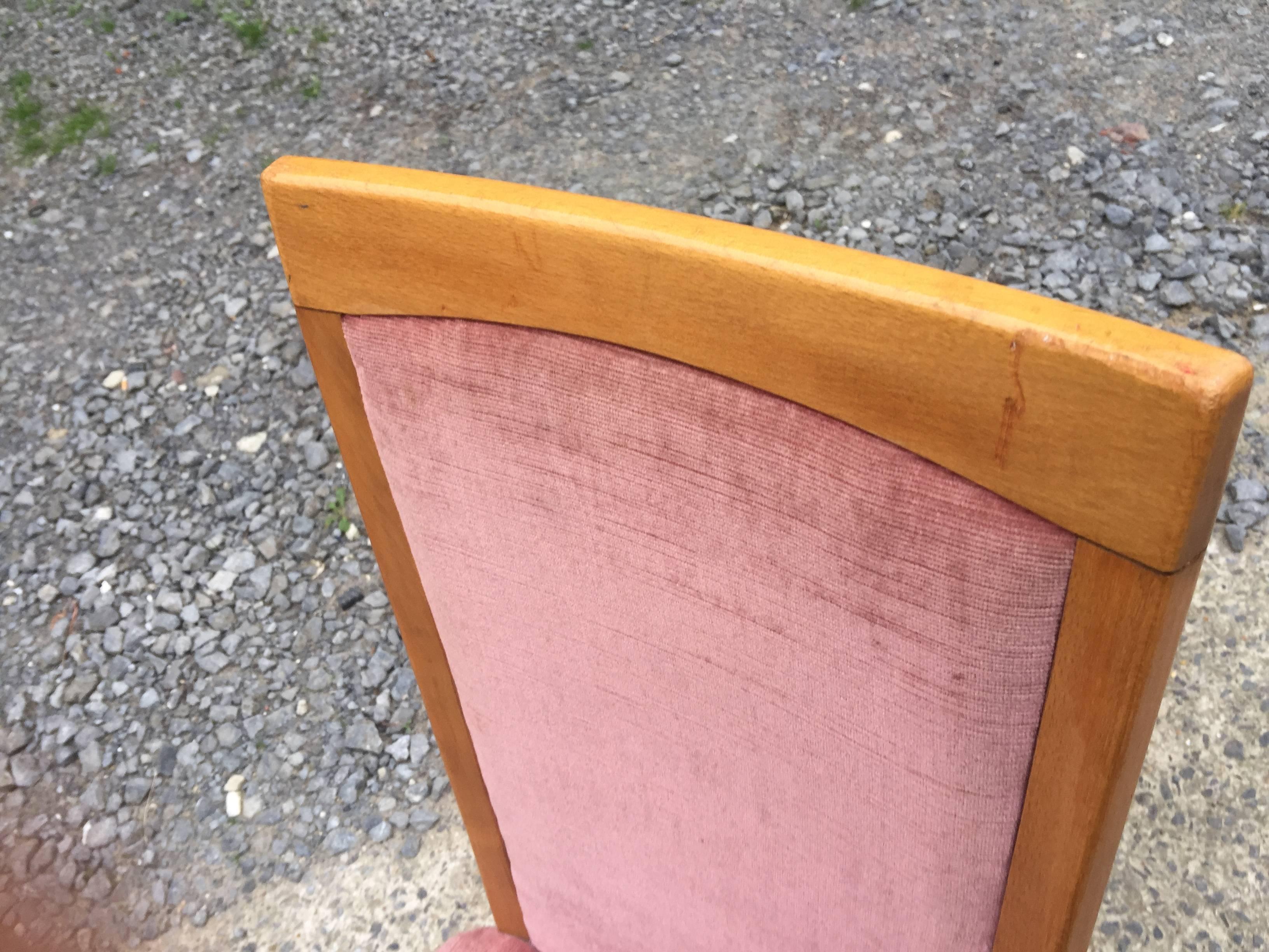 Set of Four 1960s Chairs in Beech and Velvet In Excellent Condition For Sale In Saint-Ouen, FR