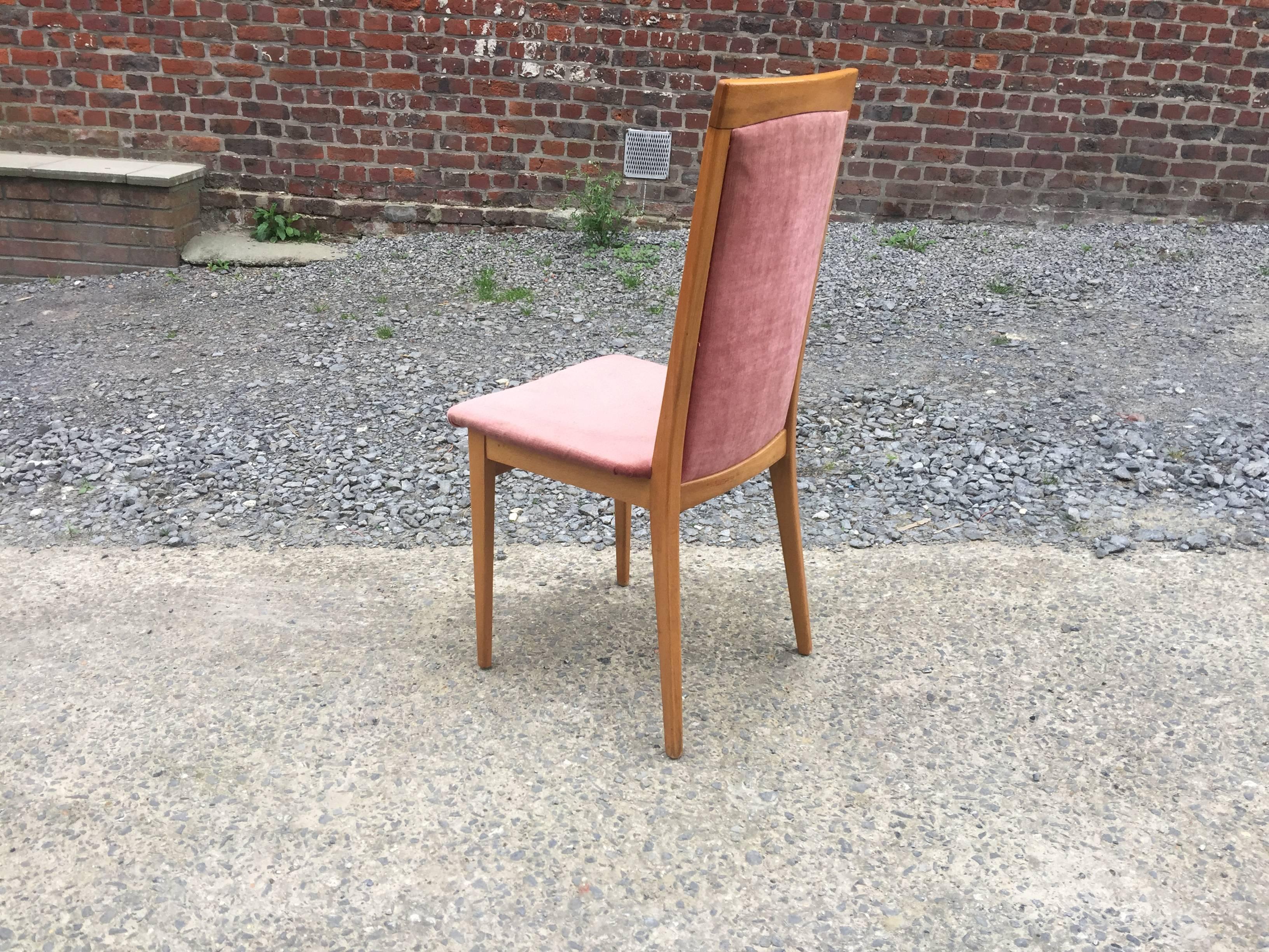 Mid-20th Century Set of Four 1960s Chairs in Beech and Velvet For Sale