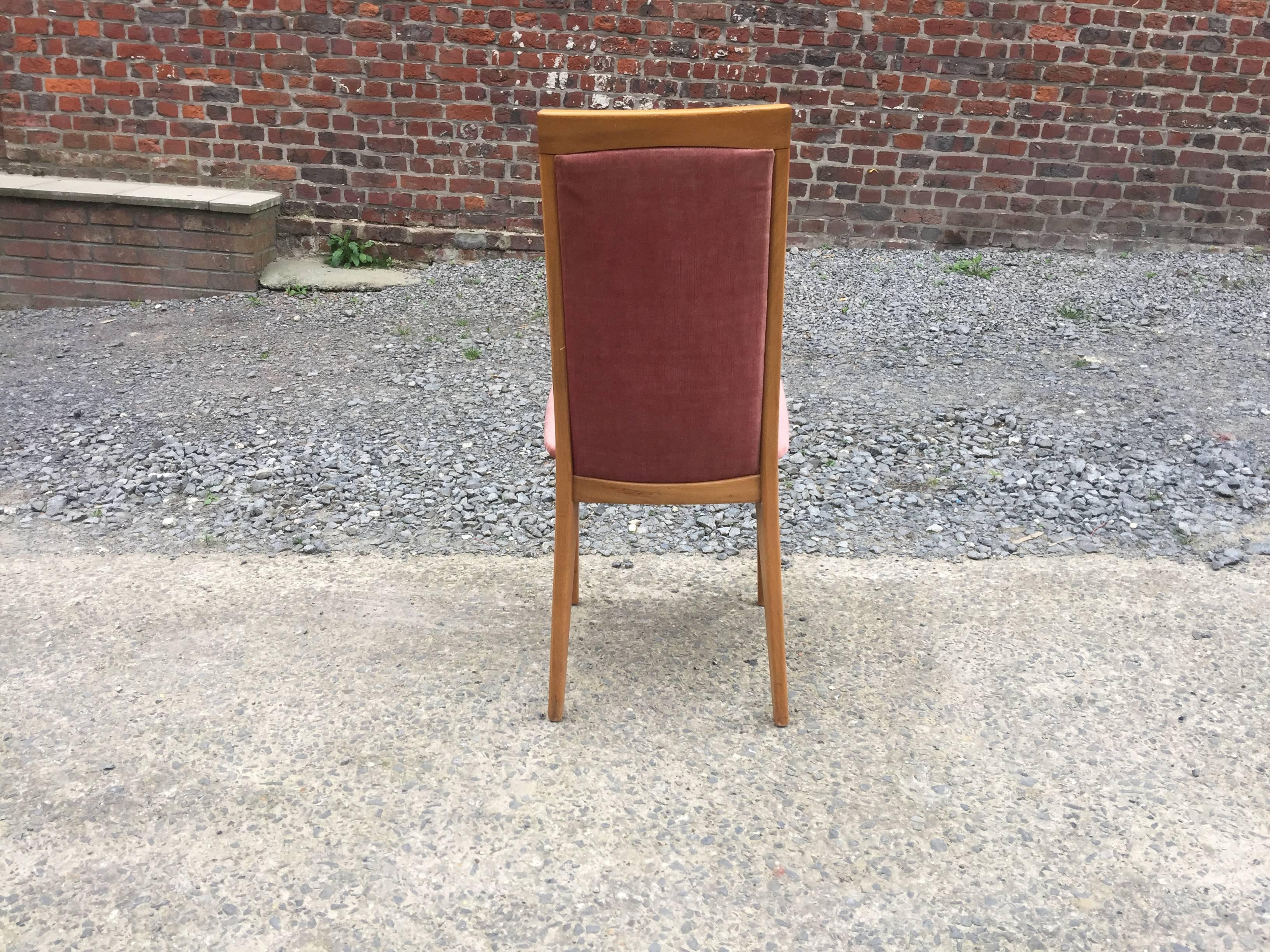 Set of Four 1960s Chairs in Beech and Velvet For Sale 2