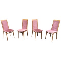 Retro Set of Four 1960s Chairs in Beech and Velvet