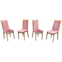 Set of Four 1960s Chairs in Beech and Velvet