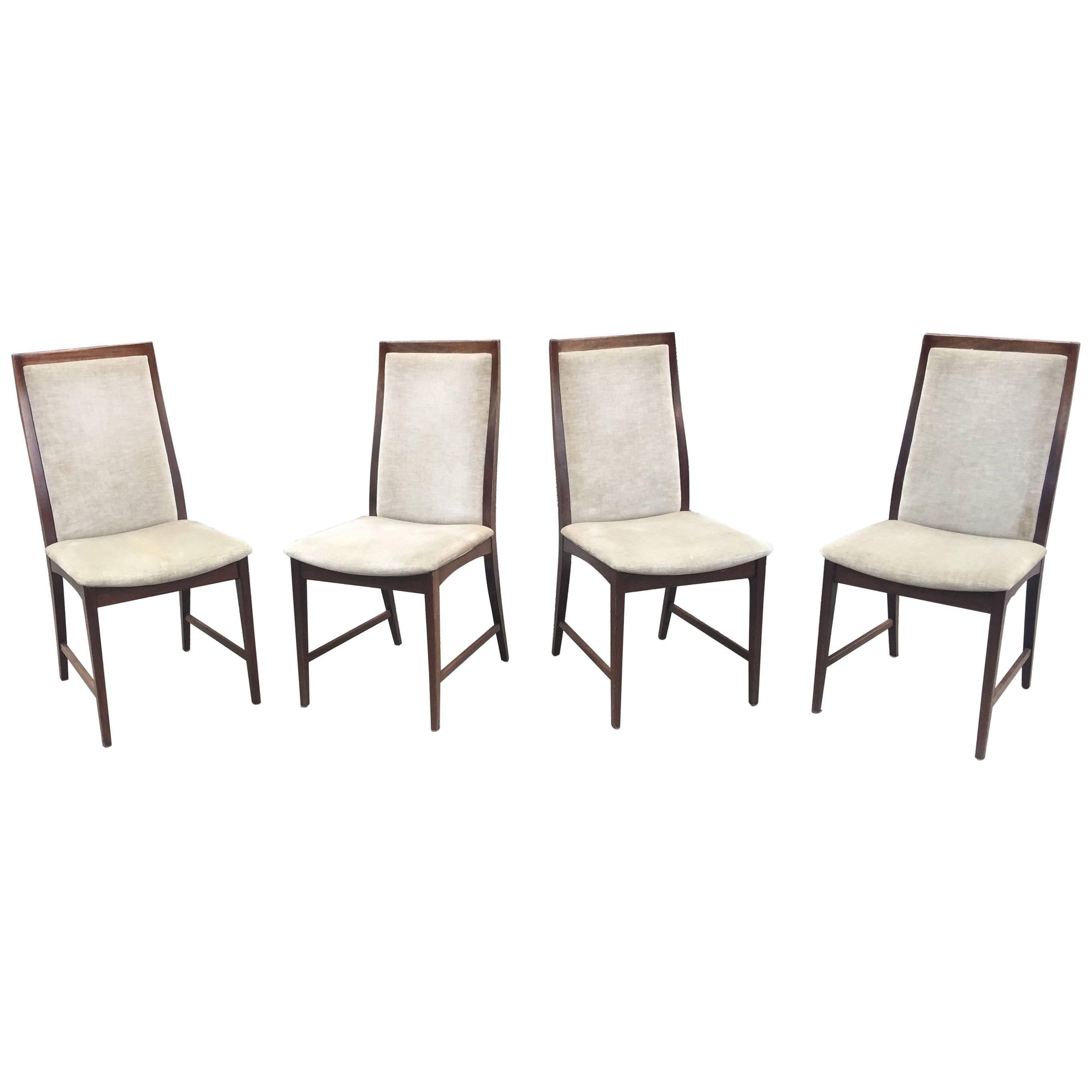 Set of Four 1960s Chairs in Mahogany and Velvet