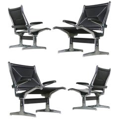 Set of Four 1960s Charles Eames Airport Chairs for Herman Miller, Black & Chrome