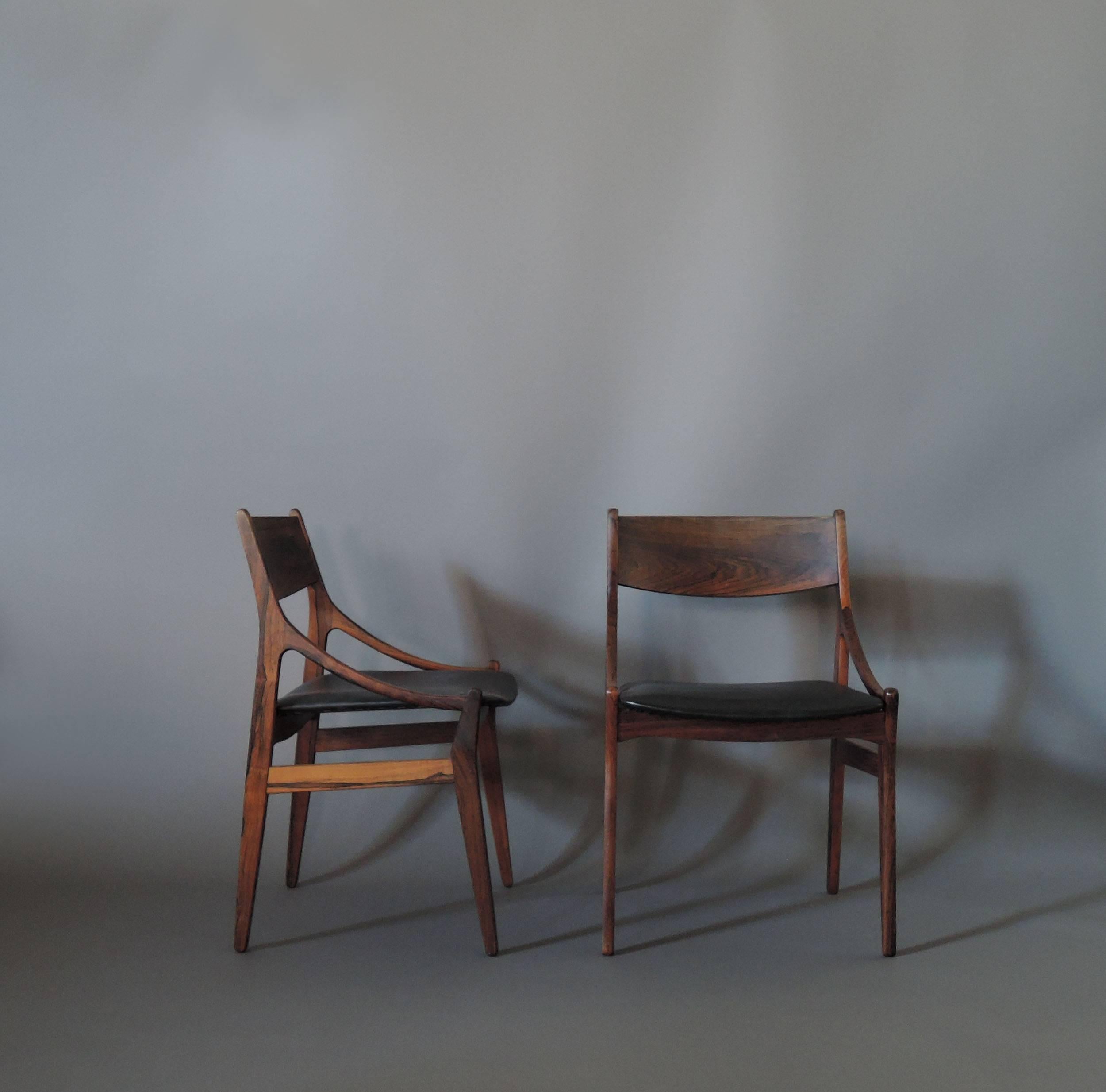 A set of four 1960s Danish rosewood dining chairs by Vestervig Erikson for Brdr, Tromborg.
 