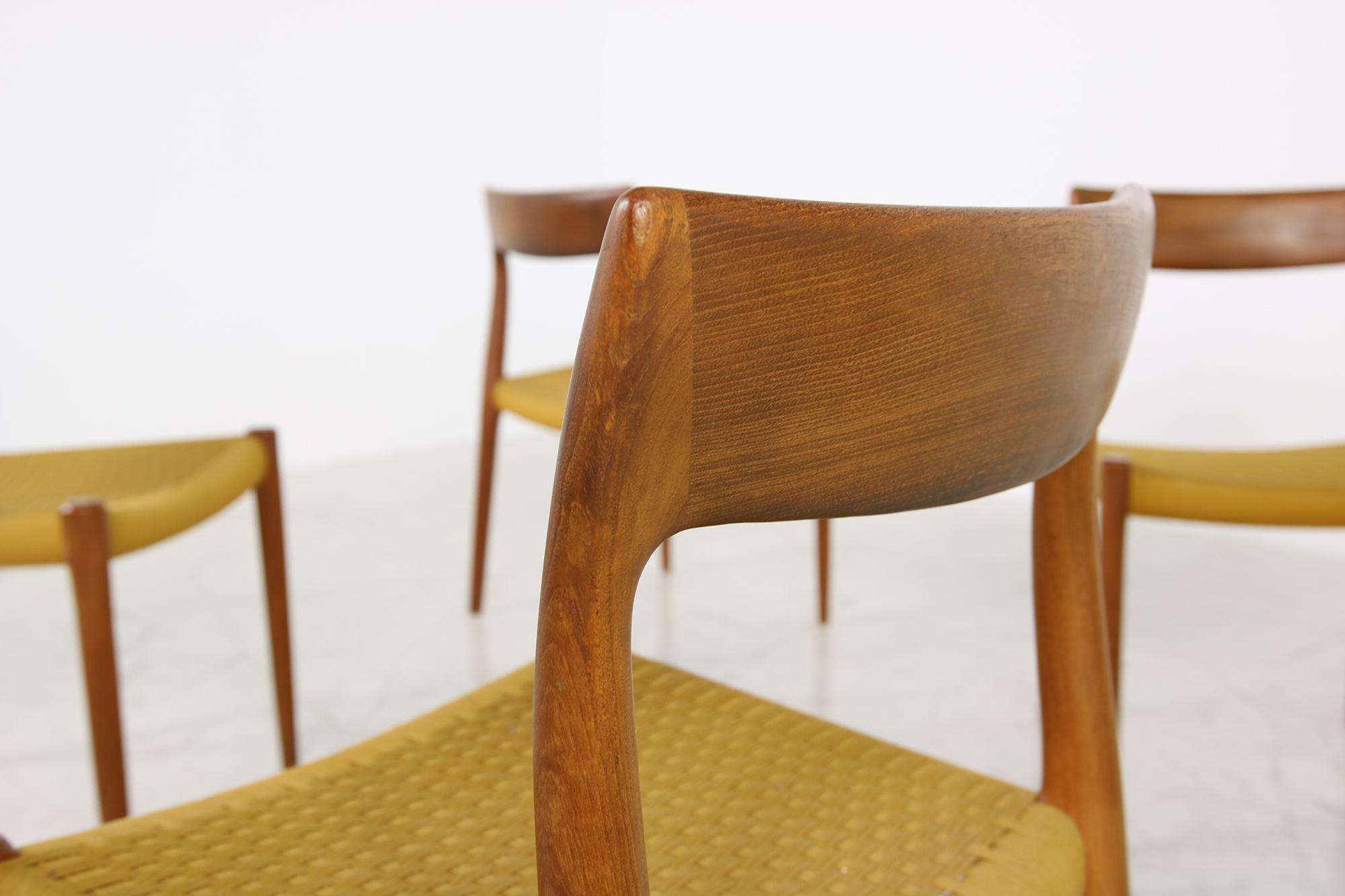 Mid-Century Modern Set of Four 1960s Danish Teak Dining Room Chairs by Niels O. Moller Mod. 77