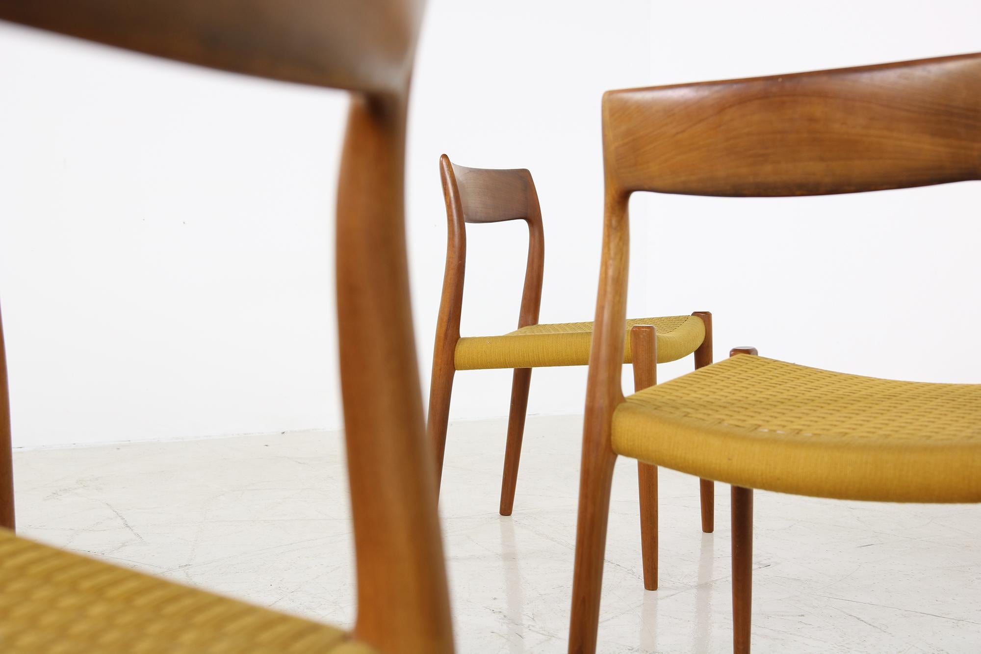 Mid-20th Century Set of Four 1960s Danish Teak Dining Room Chairs by Niels O. Moller Mod. 77