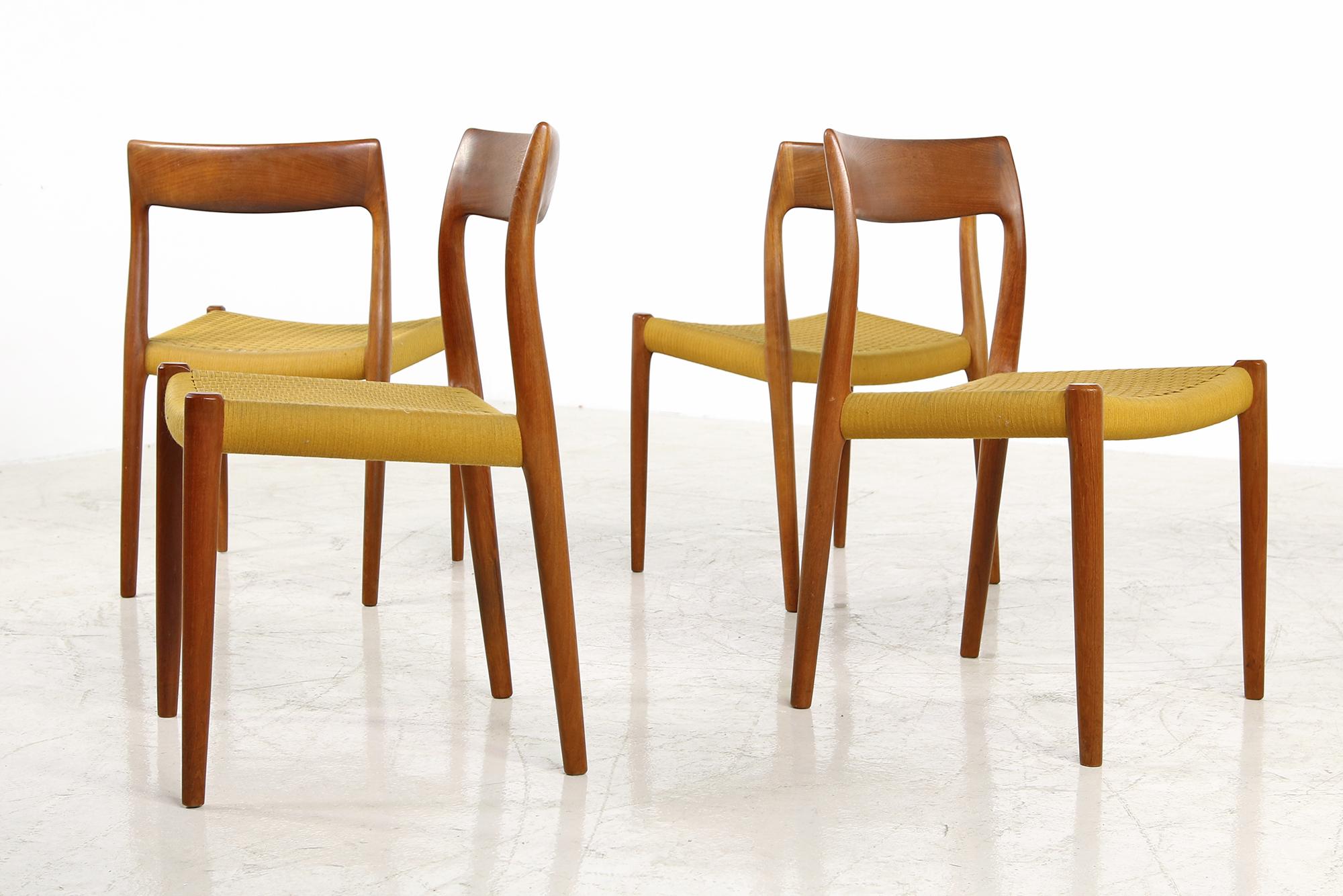 Set of Four 1960s Danish Teak Dining Room Chairs by Niels O. Moller Mod. 77 1