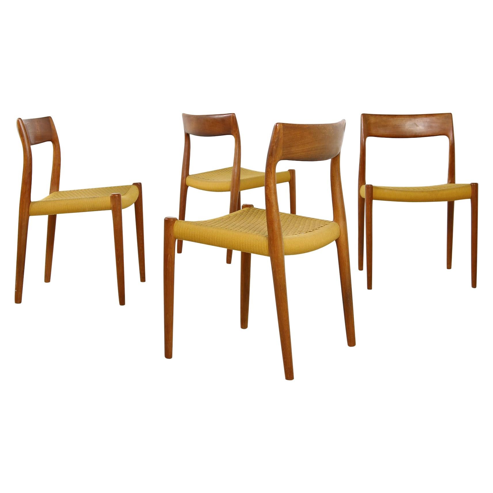 Set of Four 1960s Danish Teak Dining Room Chairs by Niels O. Moller Mod. 77
