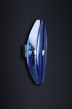 Set of Four 1960s Italian Blue Glass and Chrome Sconces by Veca Italy