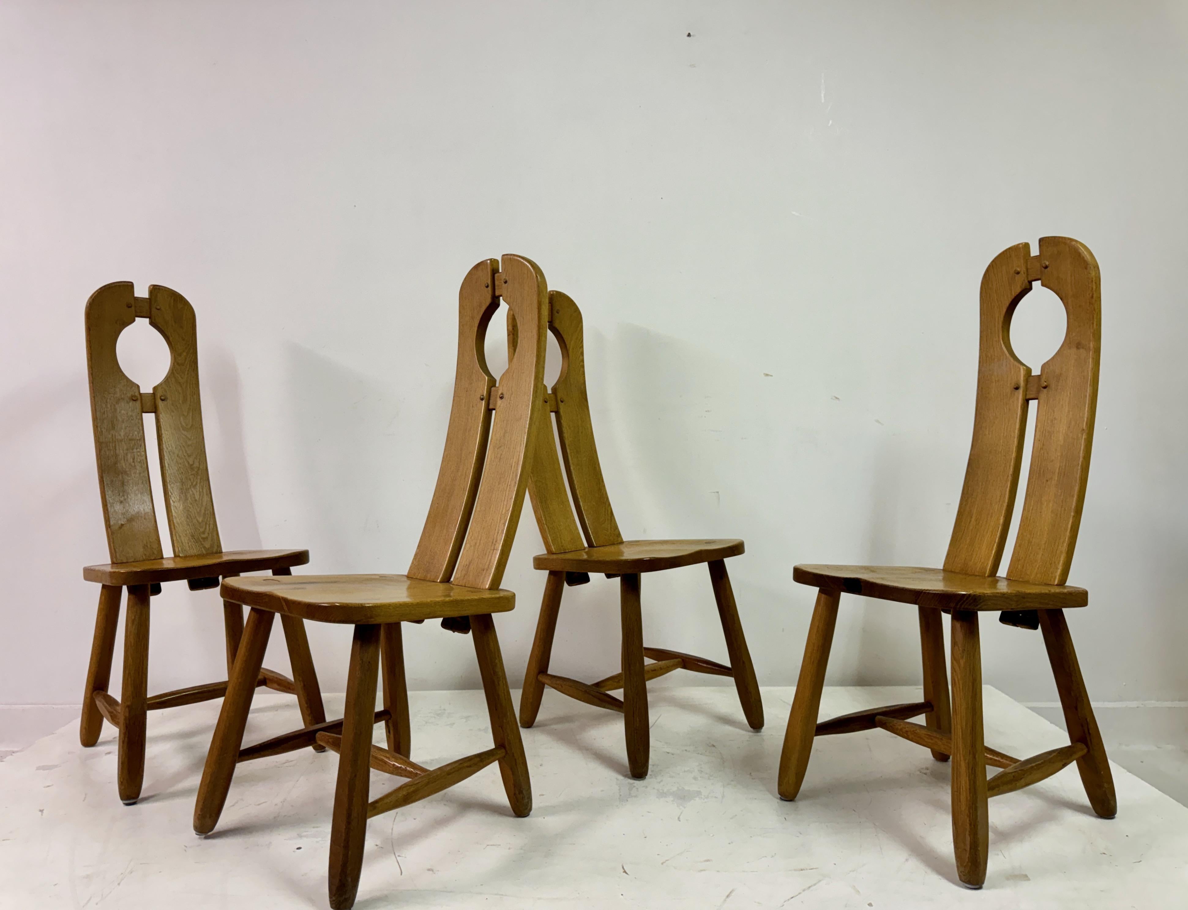 Set of Four 1960s Oak Dining Chairs by De Puydt For Sale 6