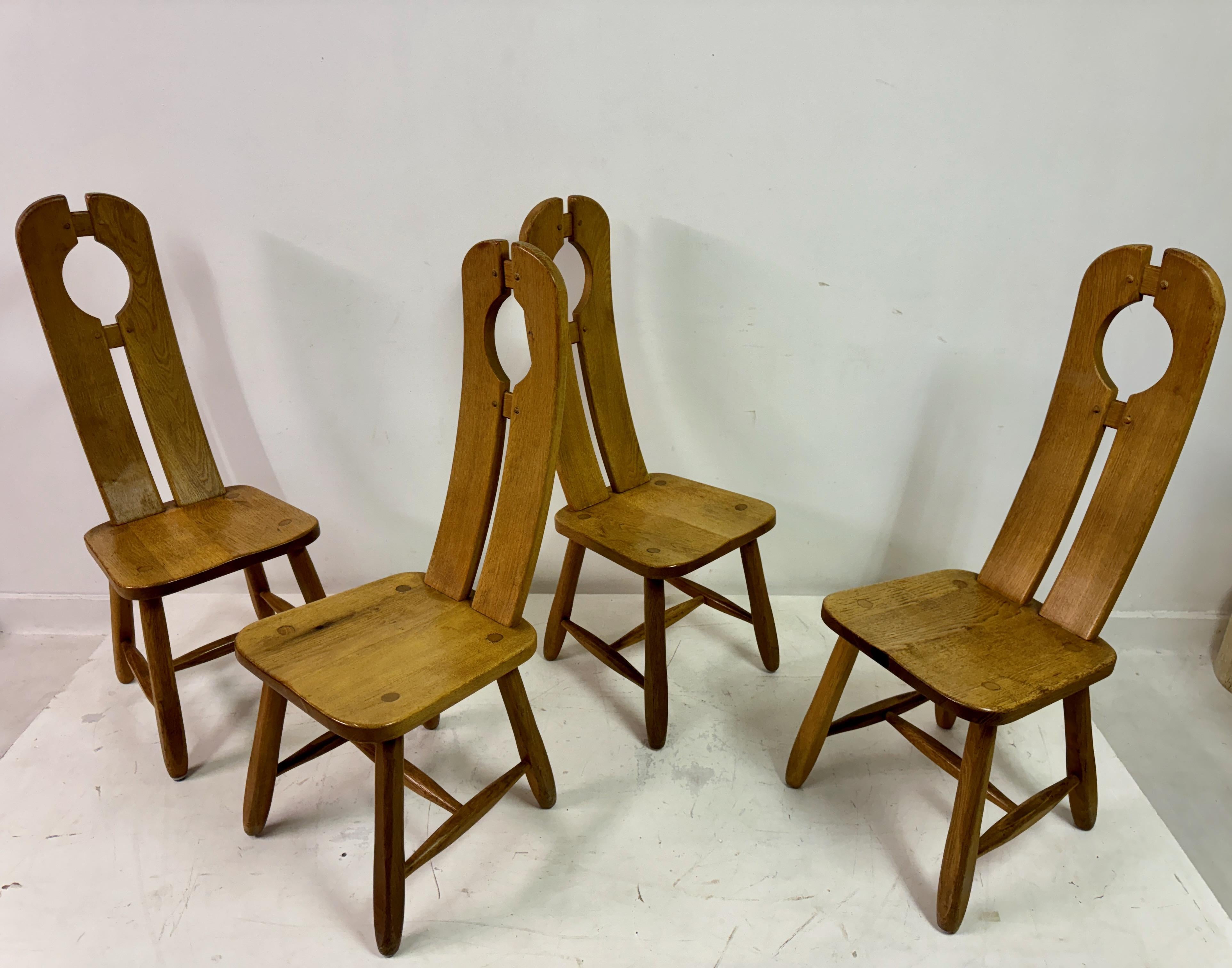Set of Four 1960s Oak Dining Chairs by De Puydt For Sale 7