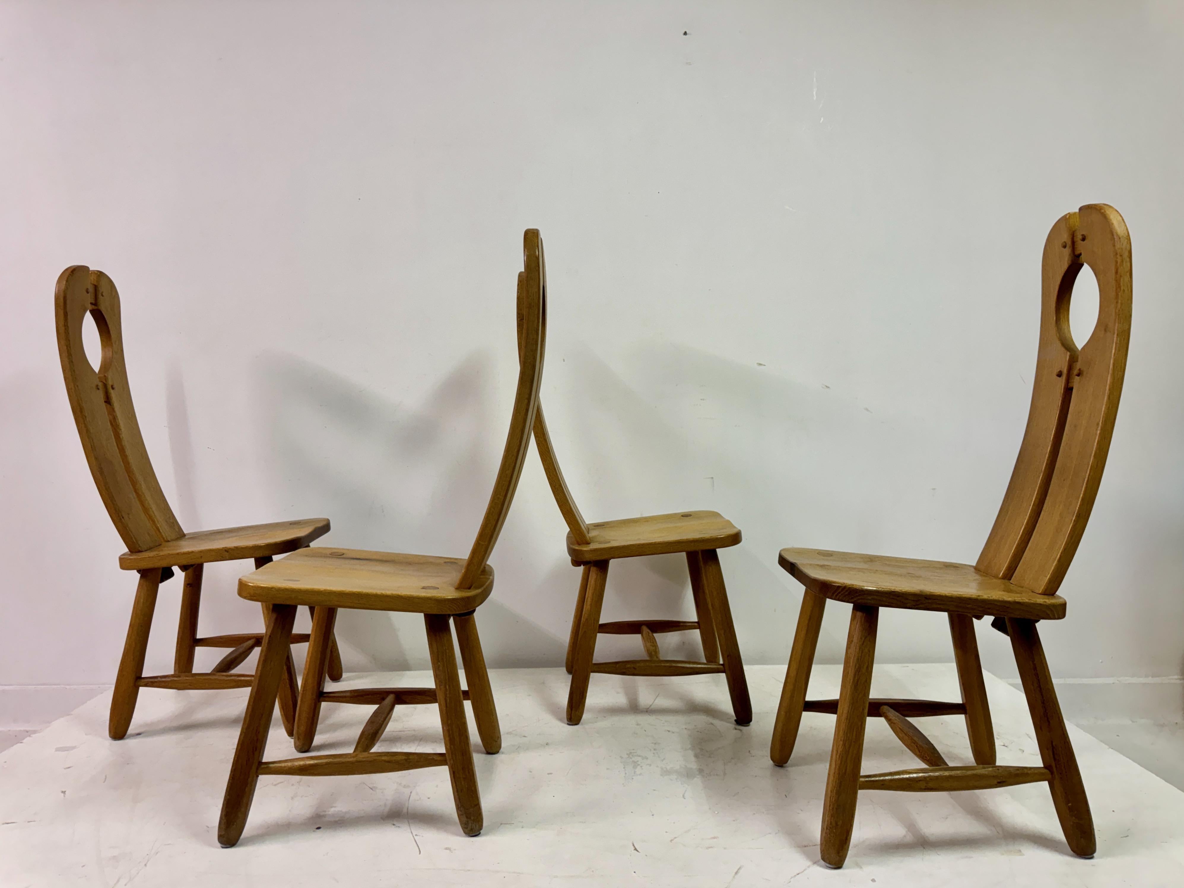 Set of Four 1960s Oak Dining Chairs by De Puydt For Sale 8