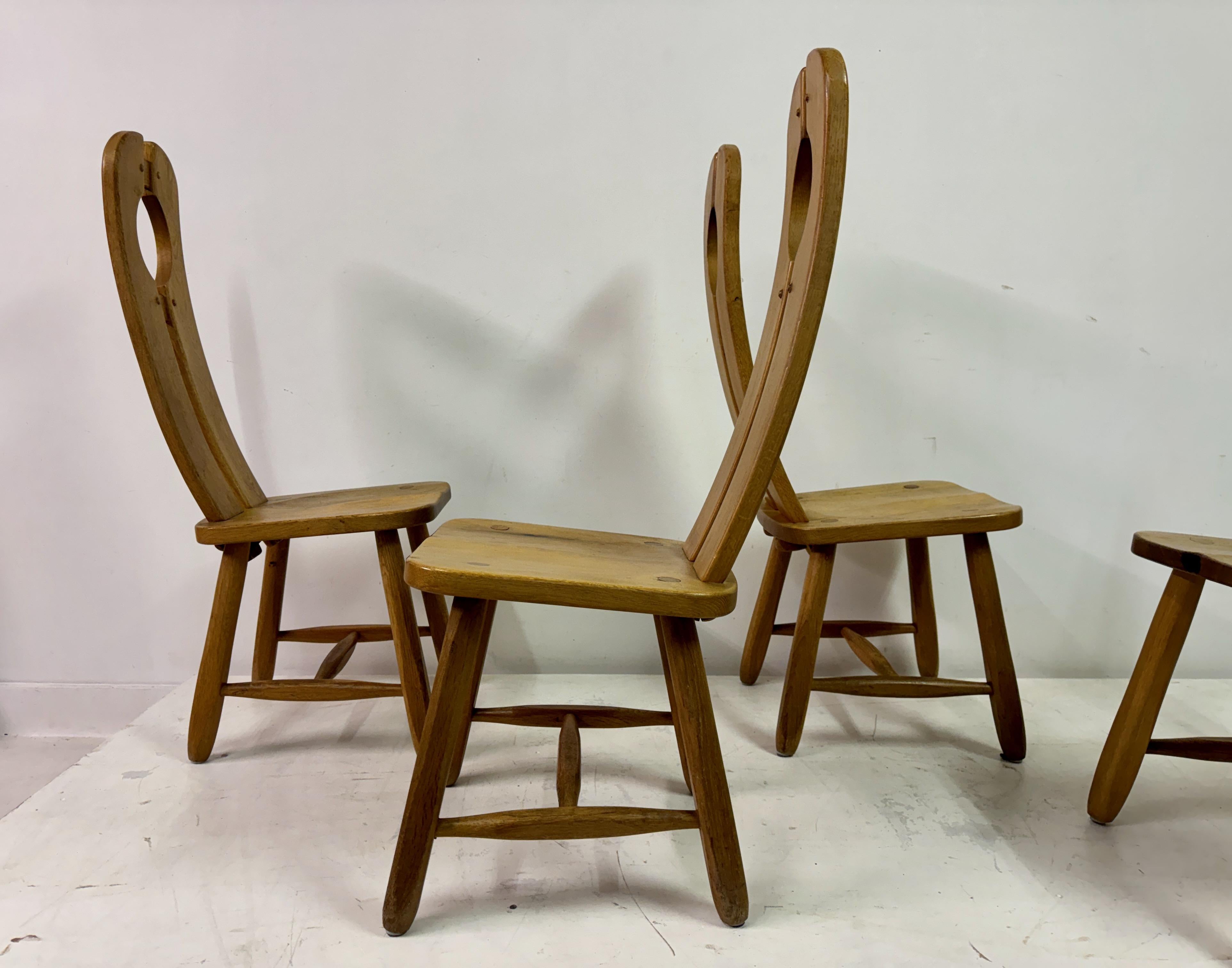 Set of Four 1960s Oak Dining Chairs by De Puydt For Sale 9