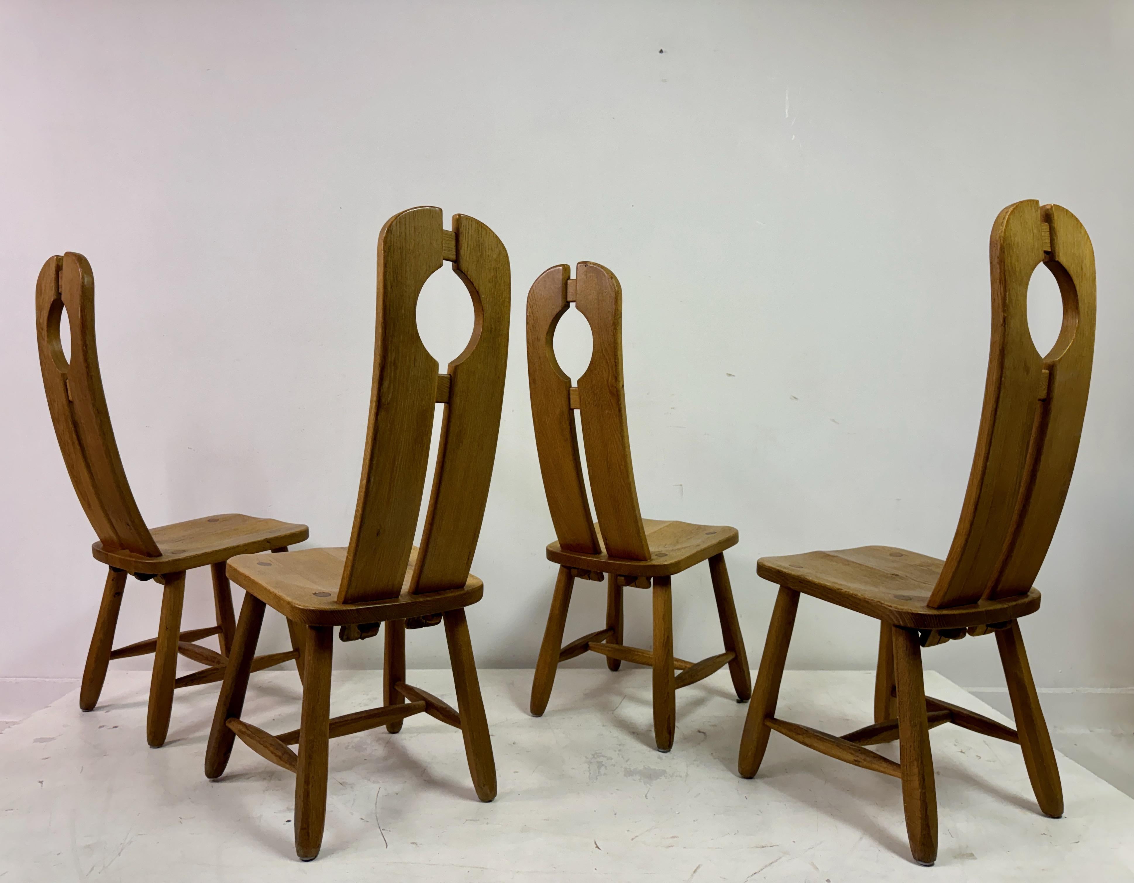 Set of Four 1960s Oak Dining Chairs by De Puydt For Sale 10