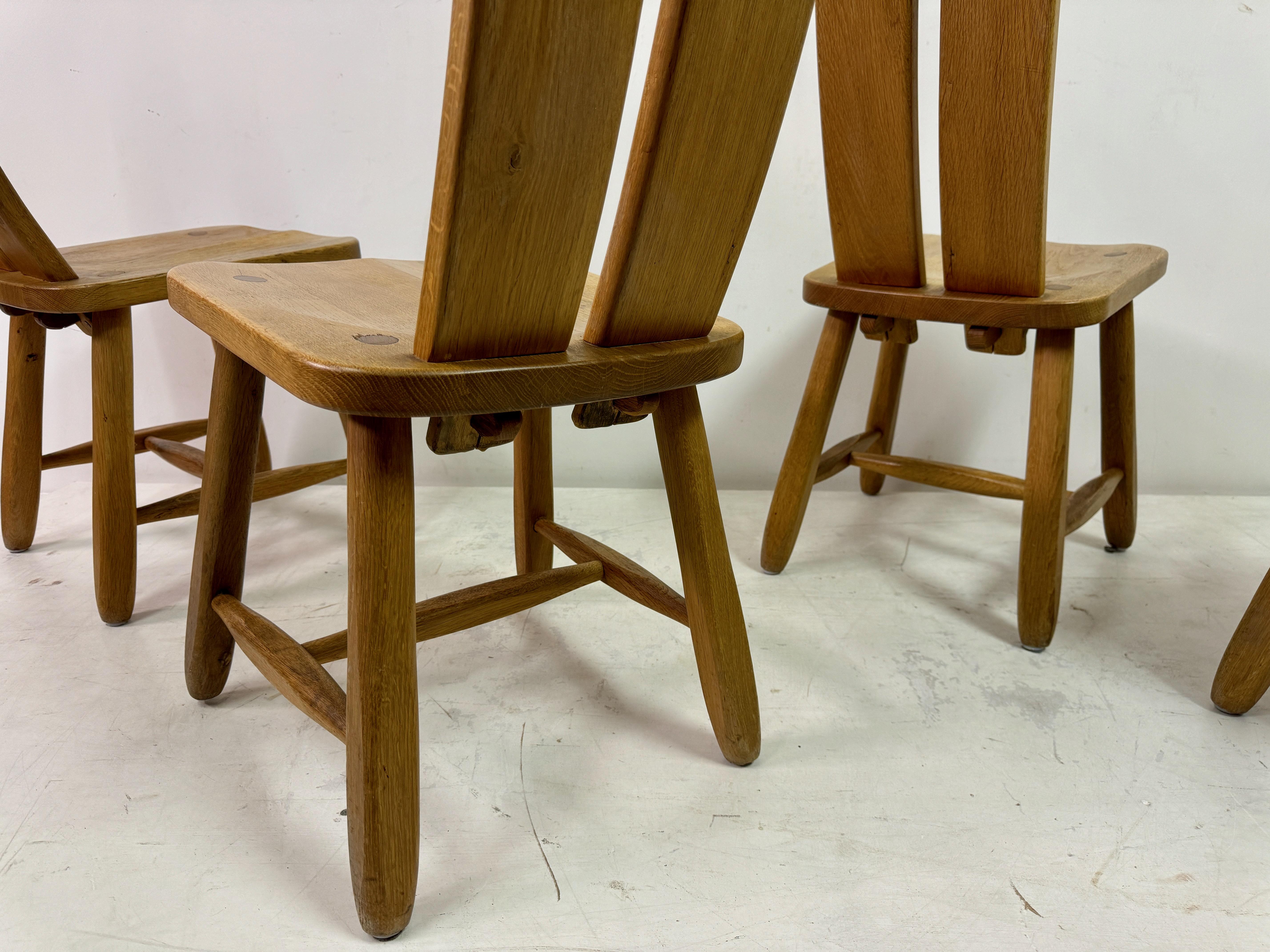 Set of Four 1960s Oak Dining Chairs by De Puydt For Sale 11