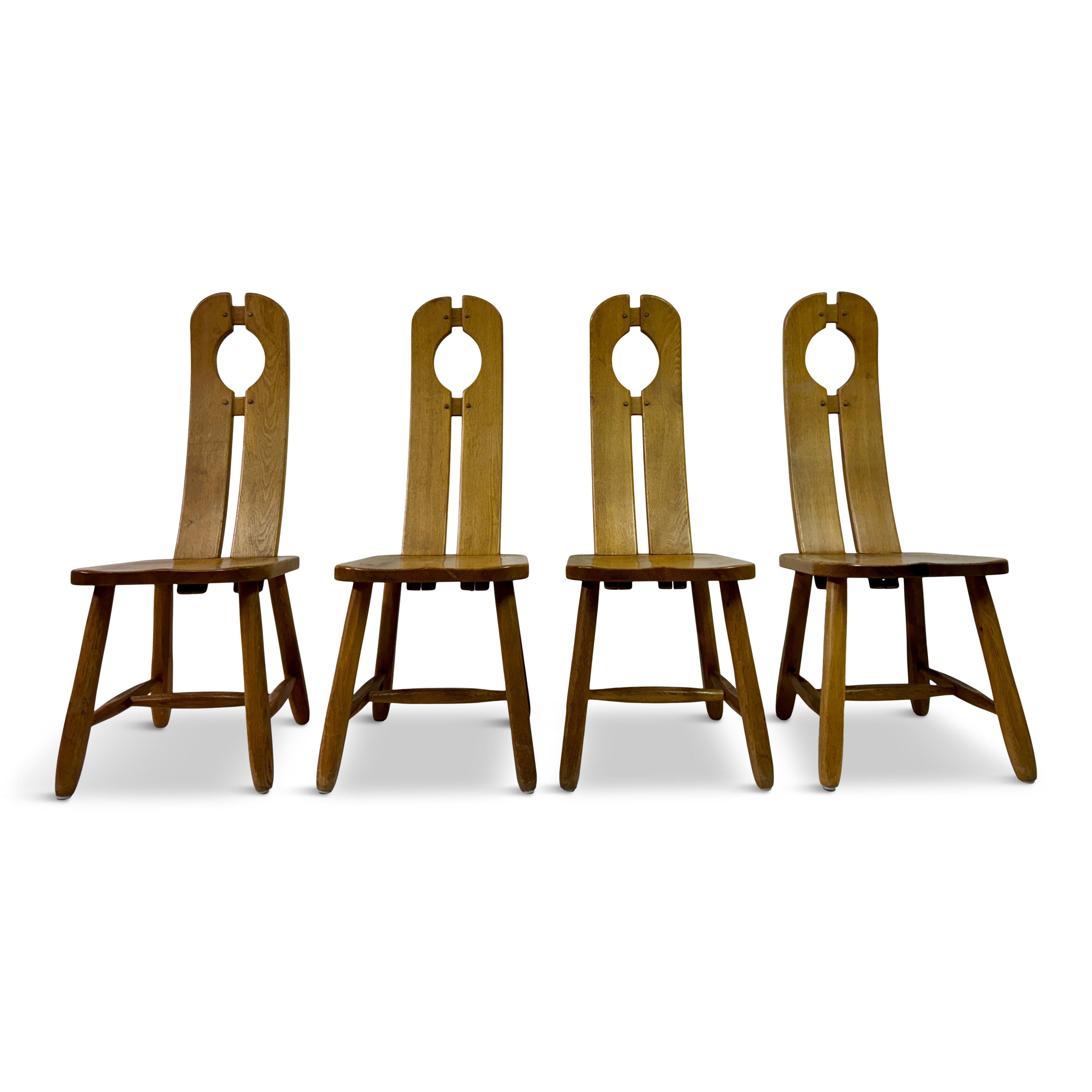 Set of Four 1960s Oak Dining Chairs by De Puydt For Sale 13