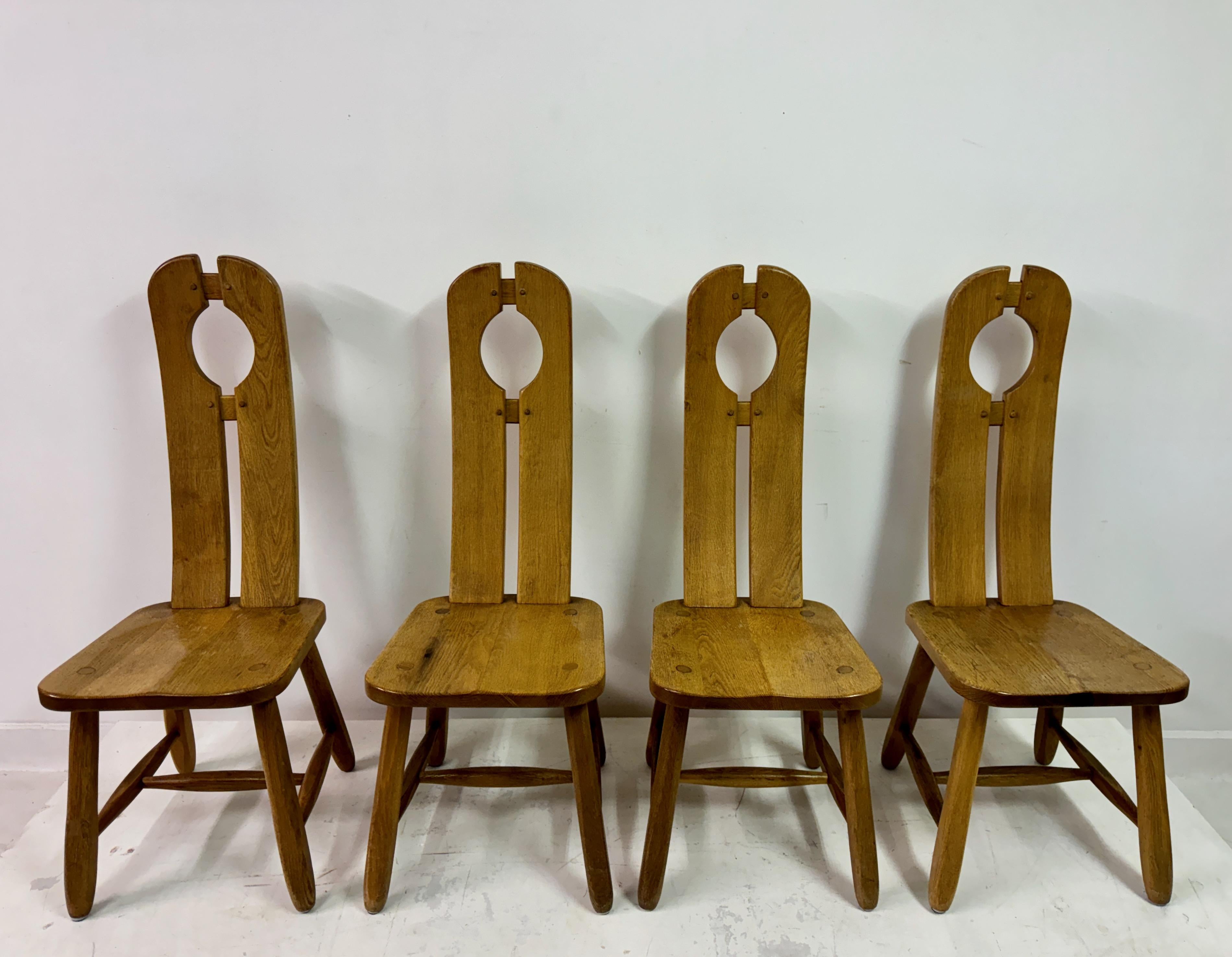 Mid-Century Modern Set of Four 1960s Oak Dining Chairs by De Puydt For Sale
